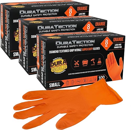 Dura-Gold Duratection - Guantes desechables de nitrilo con textura de diamante, 8 mil color naranja