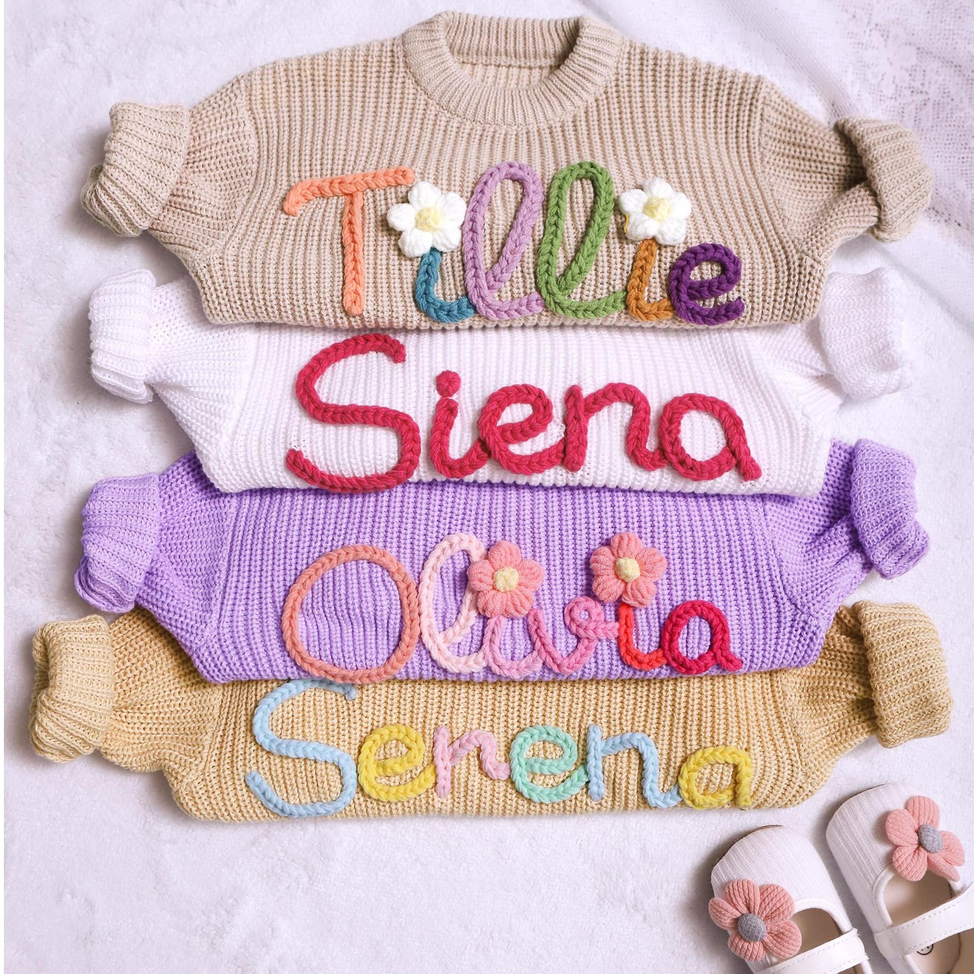 Personalized Baby Knit Sweater – Custom Name Embroidered Toddler Pullover – Handmade Soft Cotton Sweater for Newborns & Kids Gift, First Birthday Gift, Gift for Newborn Coming Home
