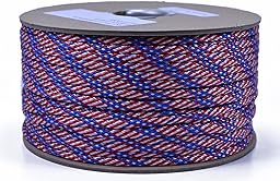 Bored Paracord - 1', 10', 25', 50', 100' Hanks & 250', 1000' Spools of Parachute 550 Cord Type III 7 Strand Paracord Well Over 300 Colors - Stars and Stripes - 10 Feet