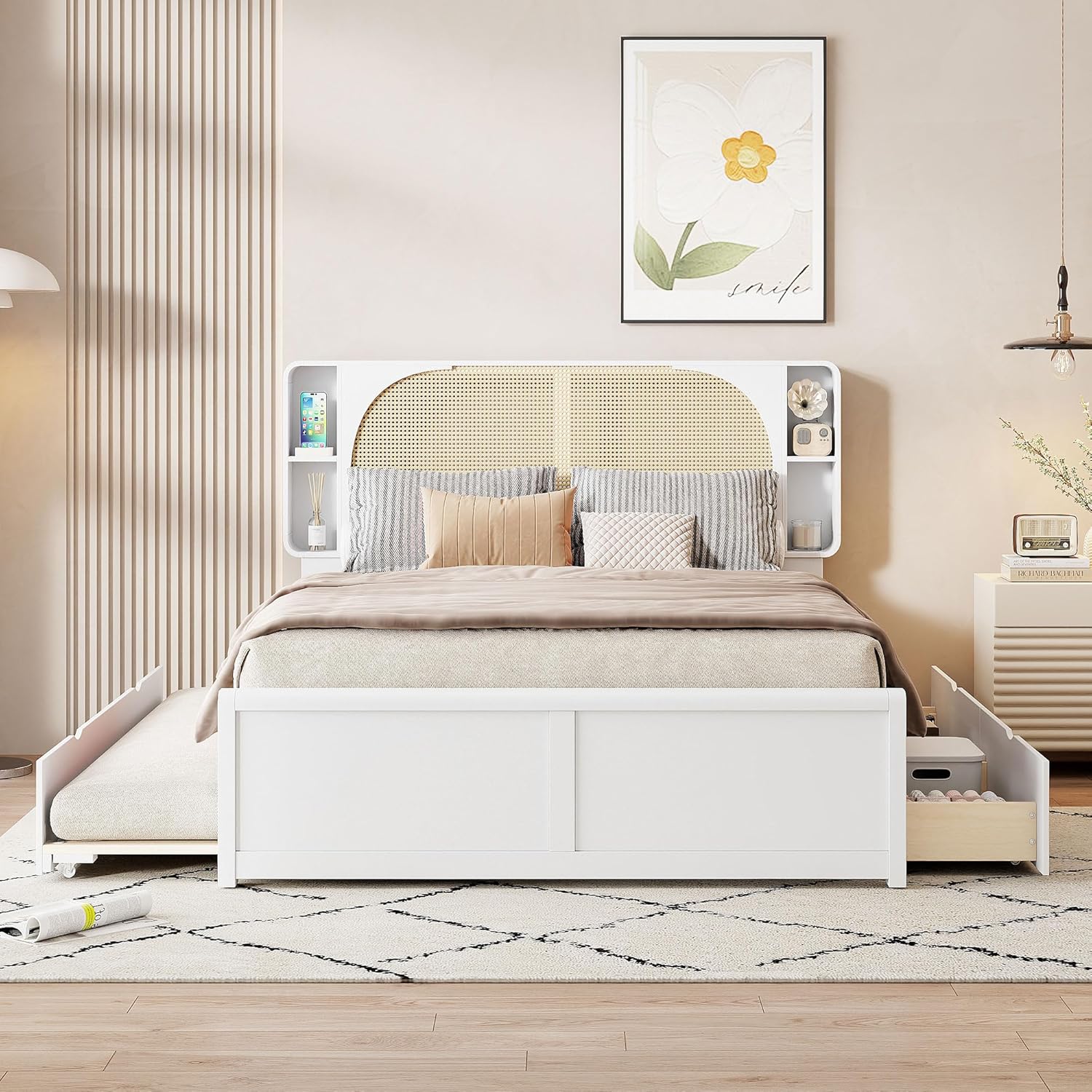 Platform Bed, Wood Queen Size Versatile Bed Frame with