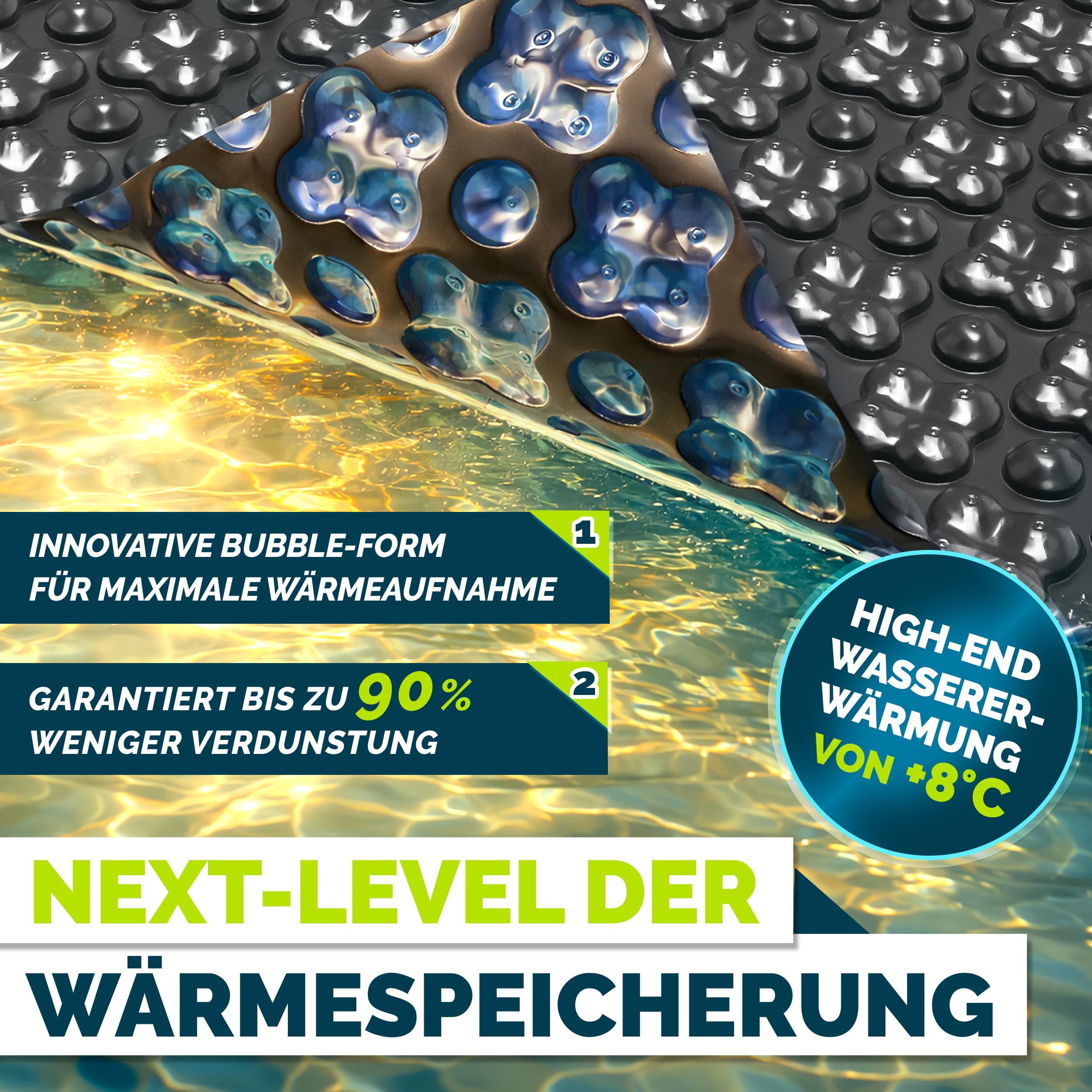 Tillvex Elite Pool Solarfolie 400 µm Rechteckig 450x220 cm Solarplane ProHeat QB4 Wärmeplane zuschneidbar Solarabdeckung