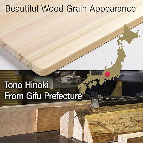 Miniatura 4 de YAMASAN KYOTO UJI Tabla de cortar japonesa Hinoki - Grande - Tabla de cortar de madera de ciprés natural, tabla de cortar de cocina, alta