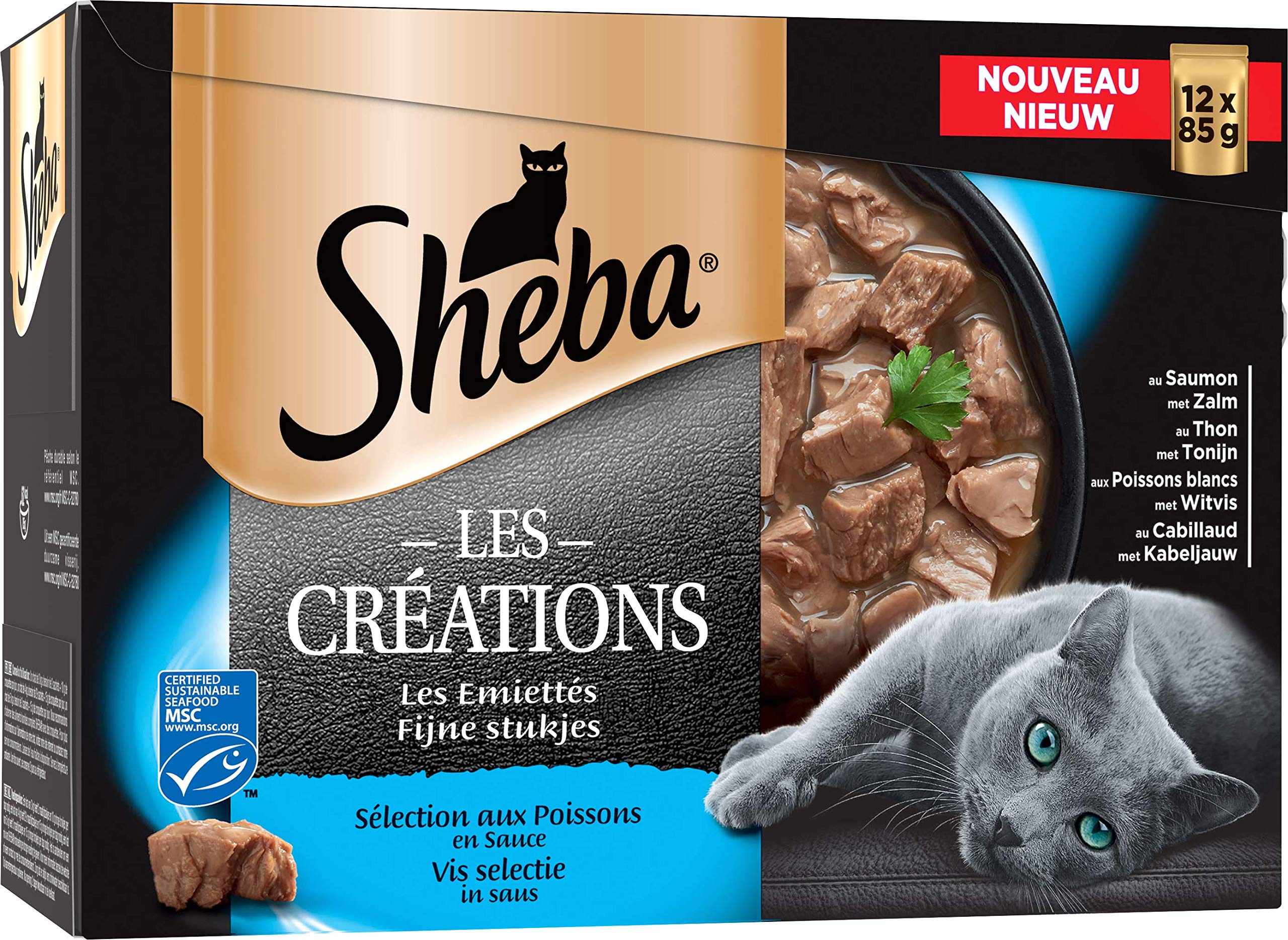 SHEBA les Créations Bustine Fresche in Salsa Selezione di Pesci per Gatto 48 x 85 g