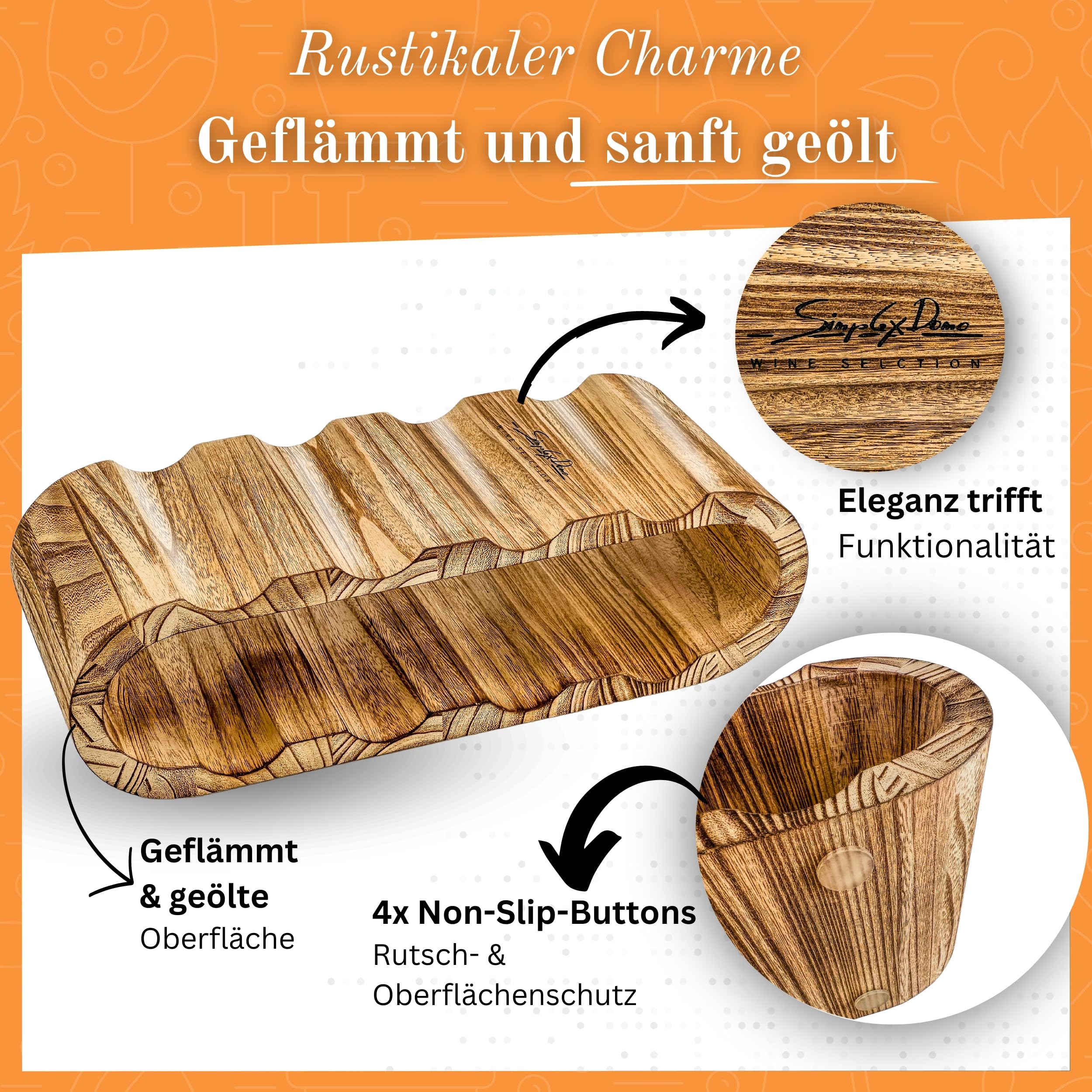 Casier à vin en Bois Rustique - Porte-Bouteilles pour 8 Bouteilles, 2 étages - Design Intemporel, Bois Doux huilé - Casier à Bouteilles étroit pour Cuisine, Salle à Manger, Salon