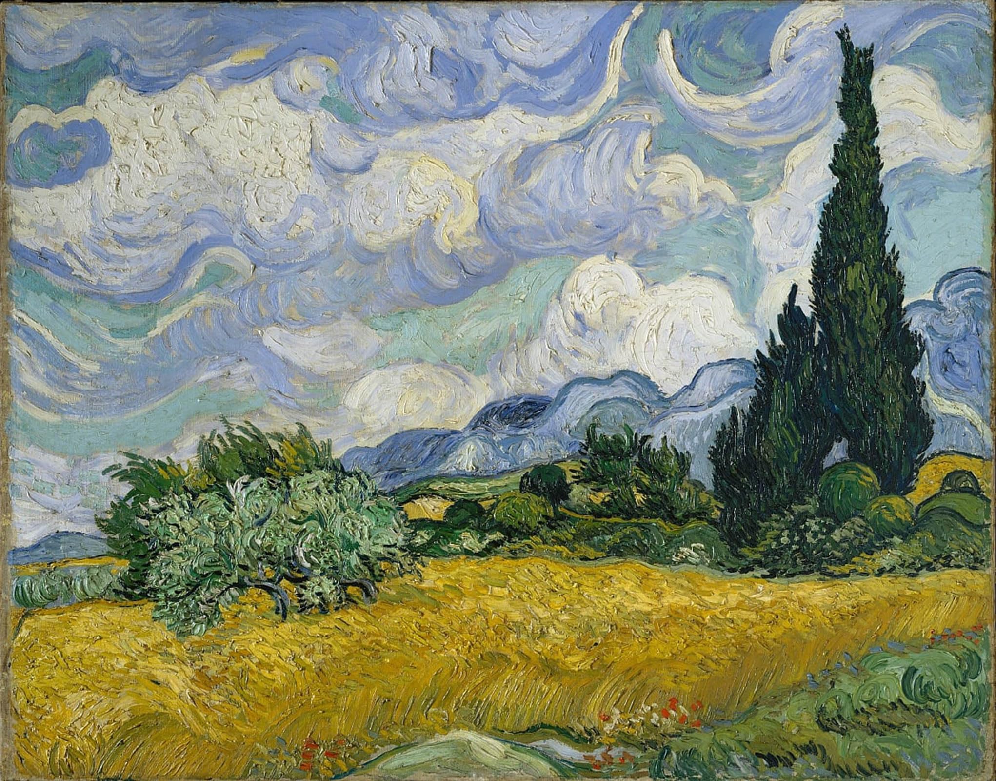 Posteriik No Frame Famous Modern Artwork Art Mural Wheat Field With Cypresses Oil Paintings Pictures For Home Decor 60X90cm
