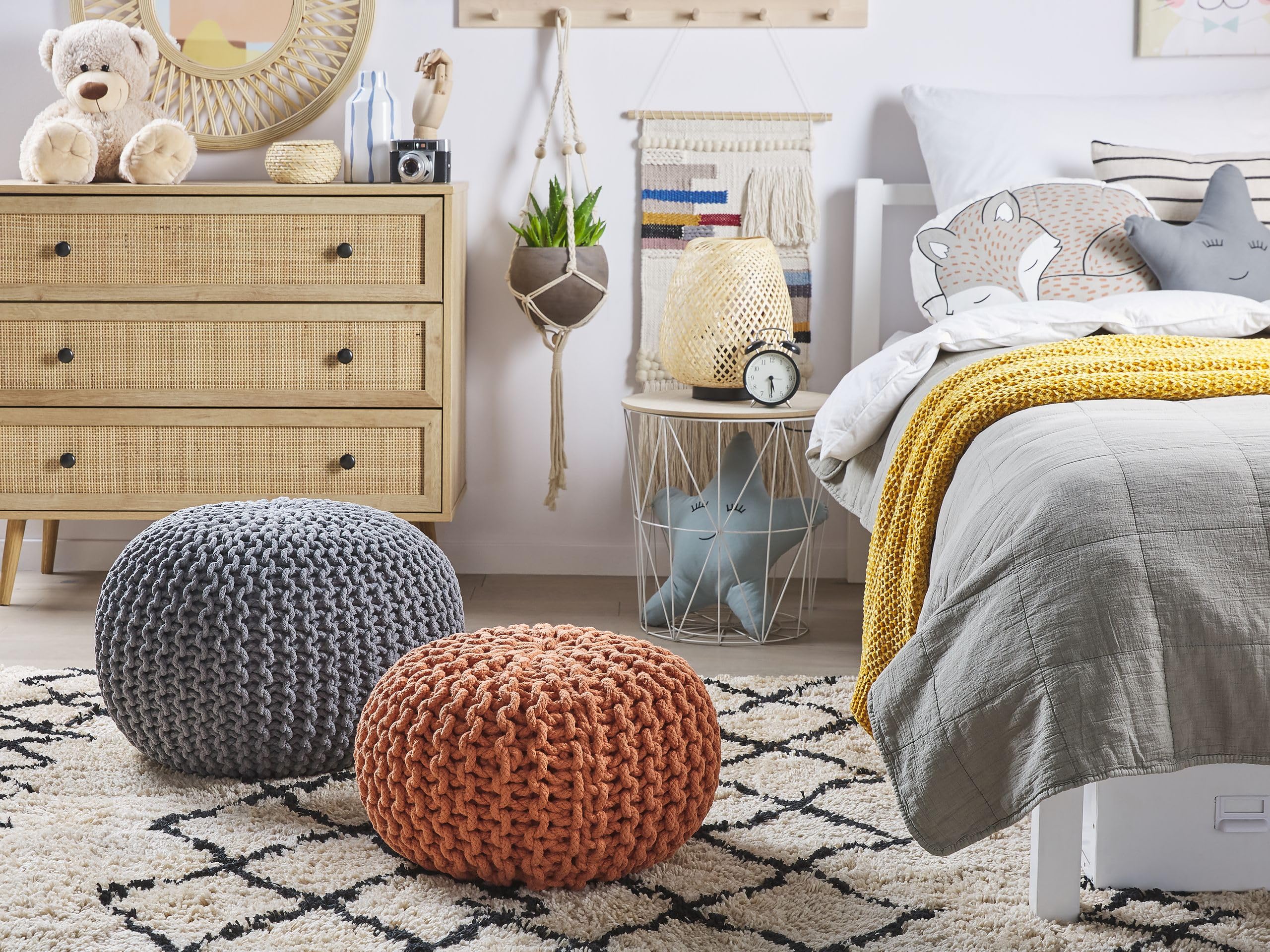 Geflochtener Strickpouf zum Sitzen Baumwolle braun rund 40 cm Modern Conrad