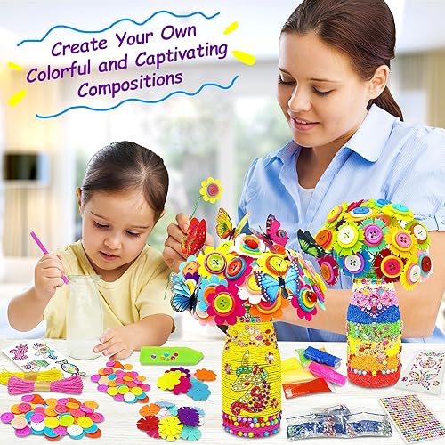 Miniatura 3 de Haz tu propio ramo de flores con botones y flores de fieltro, kit de 352 flores para artes y manualidades para niños y niñas de 6, 7, 8, 9, 10, 11,