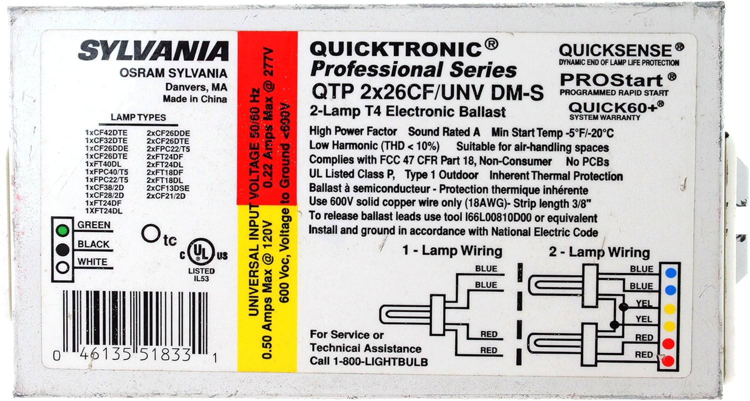 OSRAM Sylvania Ballast FL Lamps,120 to 277V QTP2X26CFUNVDM #51833