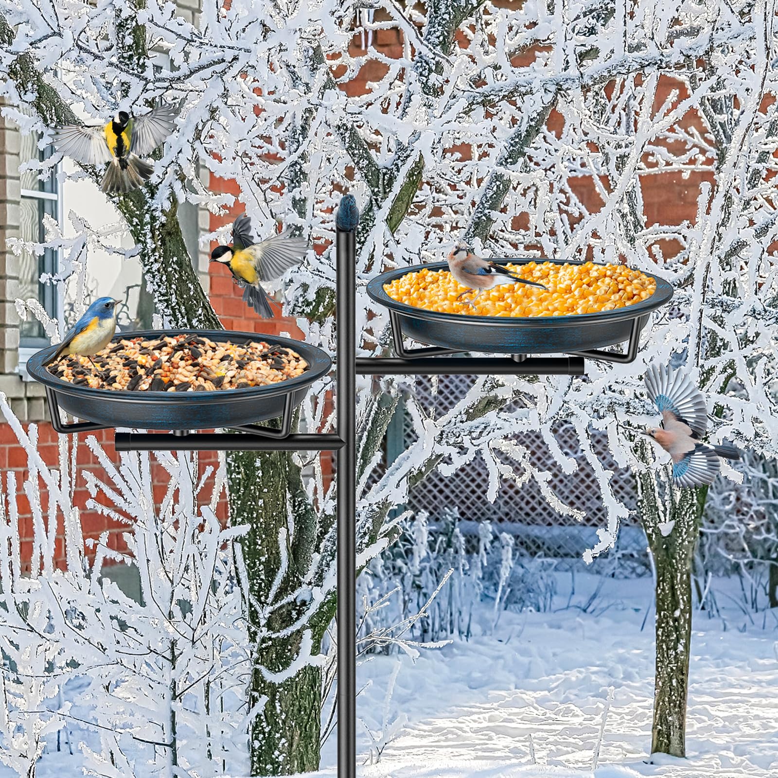 2-in-1-Vogeltränke aus Metall für den Außenbereich, freistehende Vogeltränke, stabile und leicht zu reinigende Vogelfutterstation für den Außenbereich, Garten, Hof, Rasen, Dekor