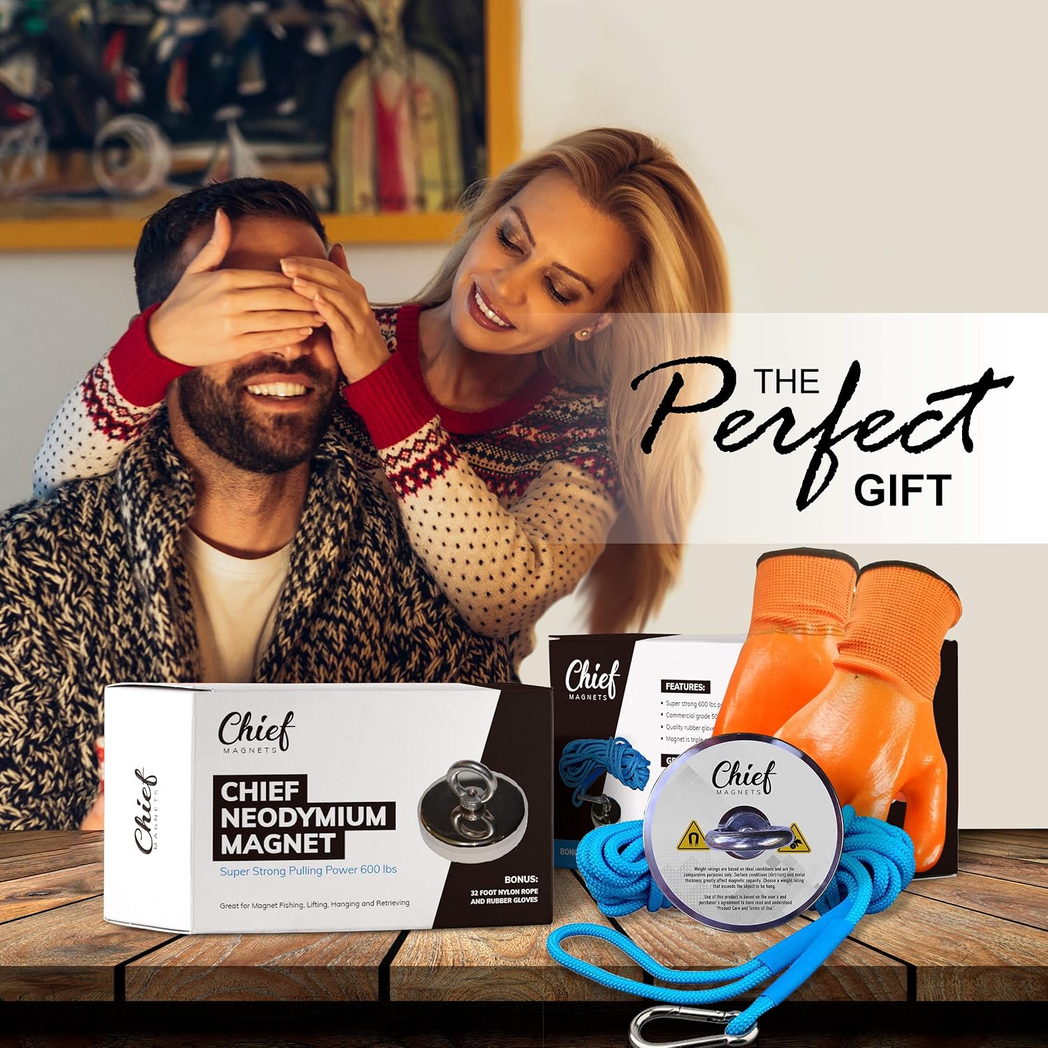 Black Friday - 50% OFF 600lb Fishing Magnet Bundle Fishing Magnet Kit - Includes 6mm 33ft High Strength Nylon Rope with Carabiner, Non-Slip Rubber Gloves & Super Strong 600lb (230kg) Pulling Force Rare Earth Magnet