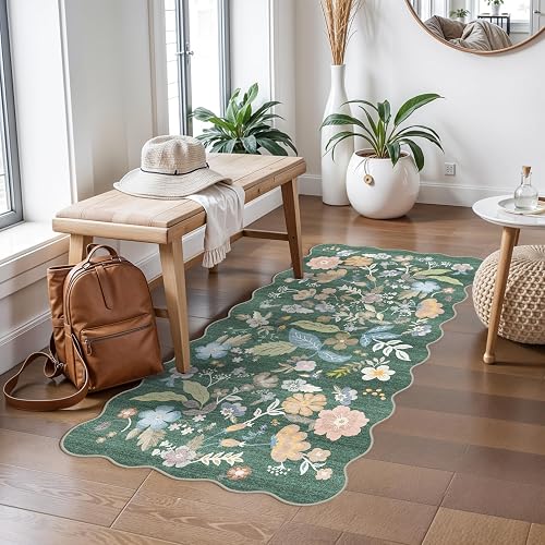 BYYVOO 2x4 Scalloped Washable Rug for Entryway Green