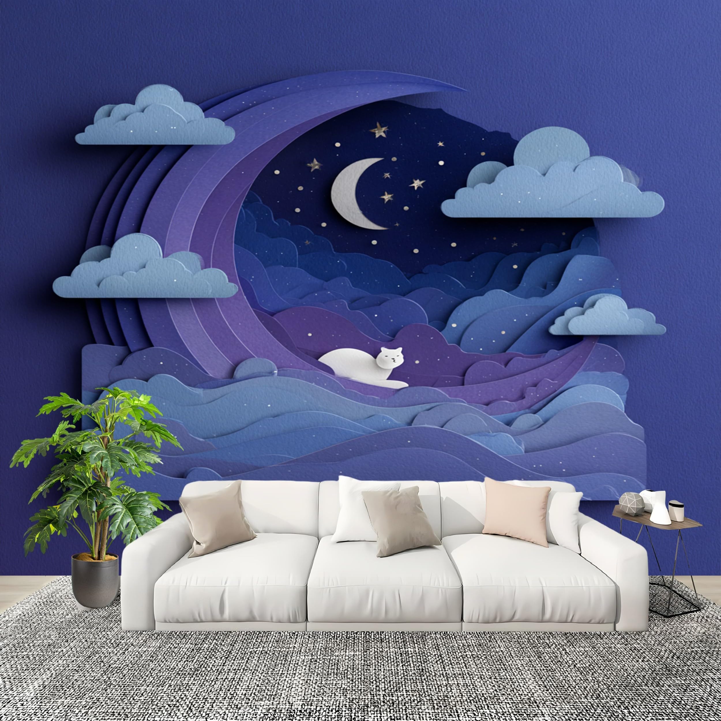 Fototapeta 350 x 256 cm Gwiaździsta kreskówka wodoodporna odporna na promieniowanie UV, bezwonny usuwalny papier ścienny fioletowy salon sypialnia pokój ścienny panoramiczny