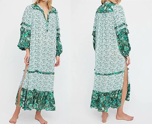 Miniatura 2 de R.Vivimos Maxi vestidos bohemios de manga larga con estampado floral y abertura para mujer