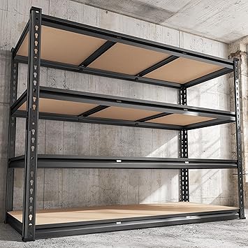 REIBII 48" W Garage Shelving Heavy Duty 2550 LBS Storage Shelves 4 Tier Heavy Duty Shelving, Adjustable Metal Shelves, Industrial Shelf for Garage, Warehouse, Pantry, 48" W x 60" H x 24" D