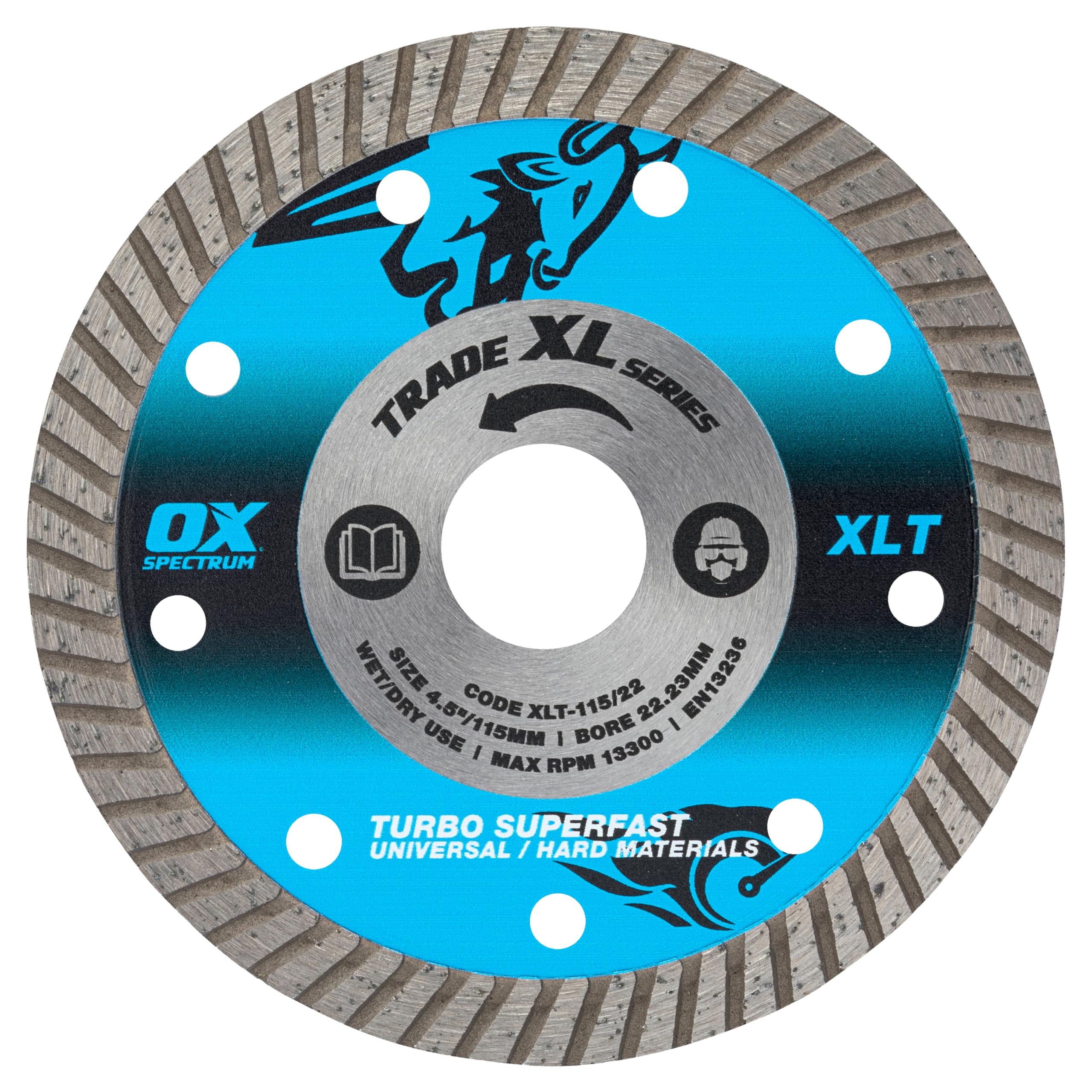OX Tools Trade XL Turbo Diamond Blade - Universal & GP - 115/22.23mm, Blue