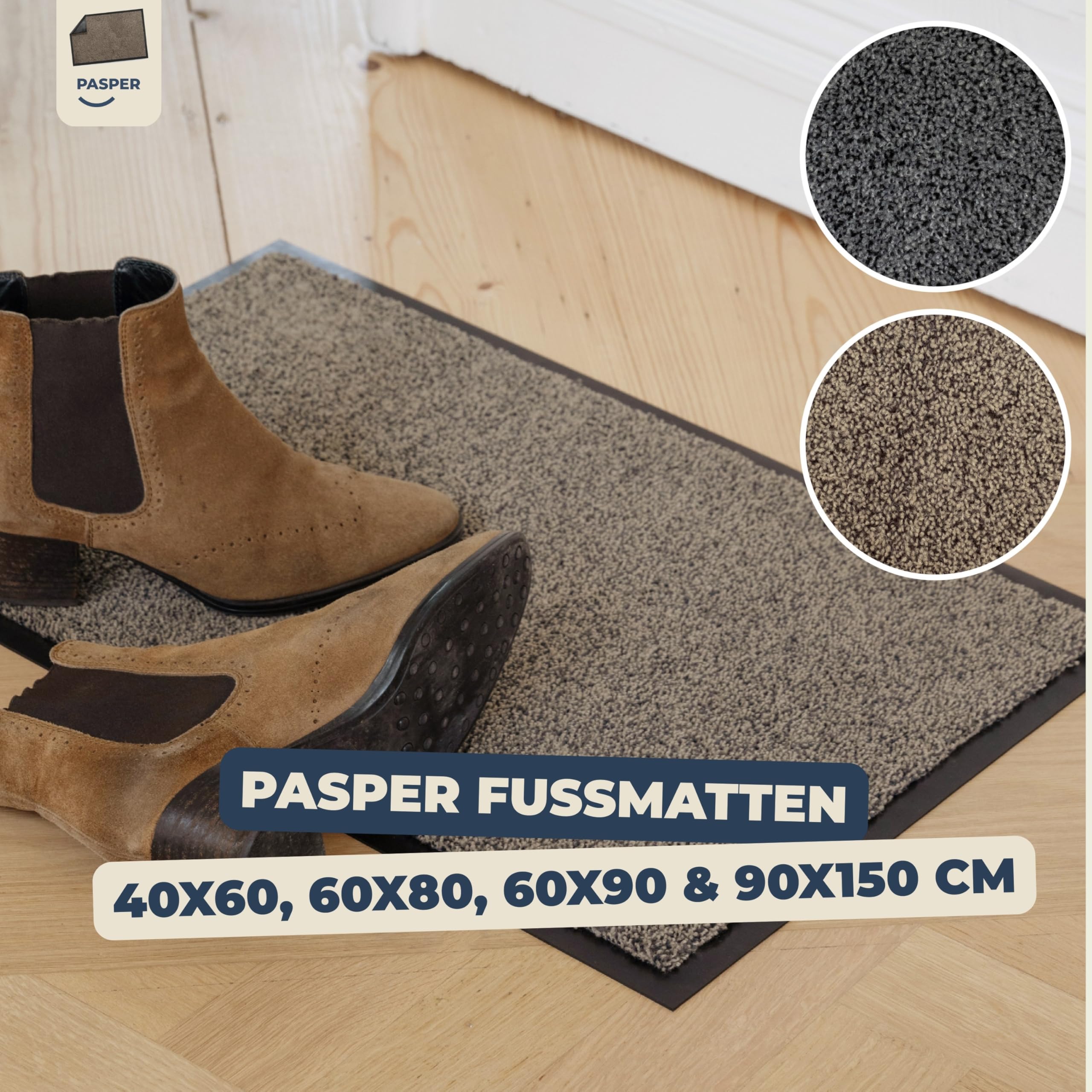Pasper Schmutzfangmatte Fußmatte innen – 90×150 cm Beige – waschbar, rutschfest, saugfähig – aus recycelten Materialien – hergestellt in Belgien