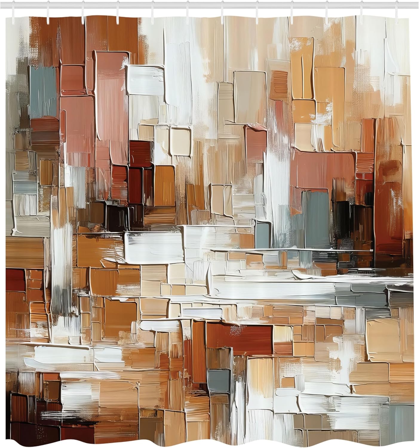 Ambesonne Brown Shower Curtain, Painting Style Abstract and Modern Art Brushstrokes Nude Warm Palette, Cloth Fabric Bathroom Decor Set with Hooks, 69" W x 84" L, Cinnamon Amber Blue Grey