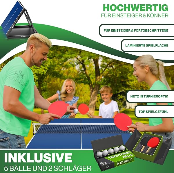 KESSER Mini tavolo da ping pong per esterni, con set di racchette da ping pong, palline da ping pong e rete T, resistente alle intemperie, laminato, pieghevole, per viaggi, design a valigia, 153 x - 2