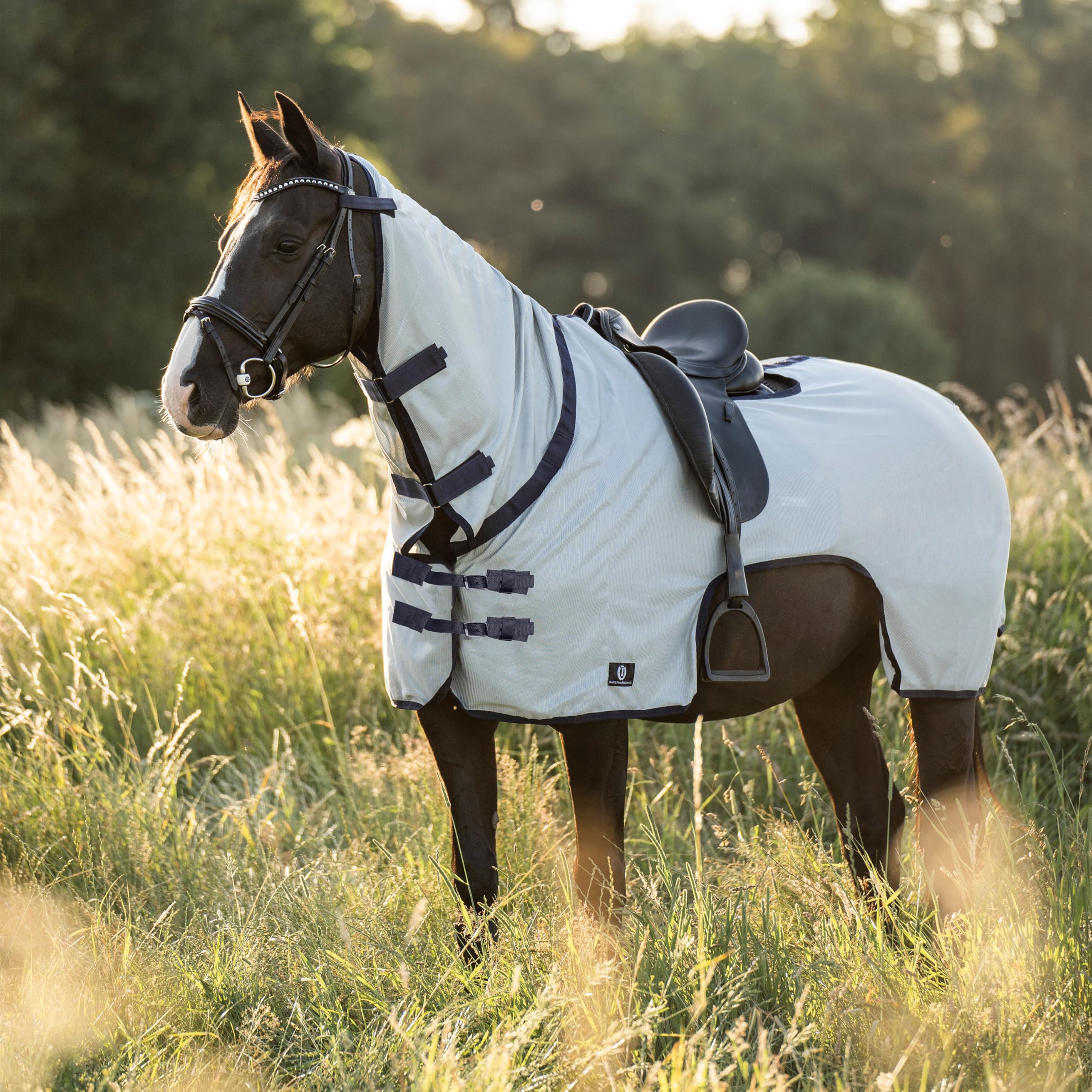 Imperial Riding Fliegen-Ausreitdecke IRH Royce, leichte Ausreitdecke aus atmungsaktivem Mesh mit Fliegenschutz und UV-Schutz für den Sommer, Silbergrau, 155