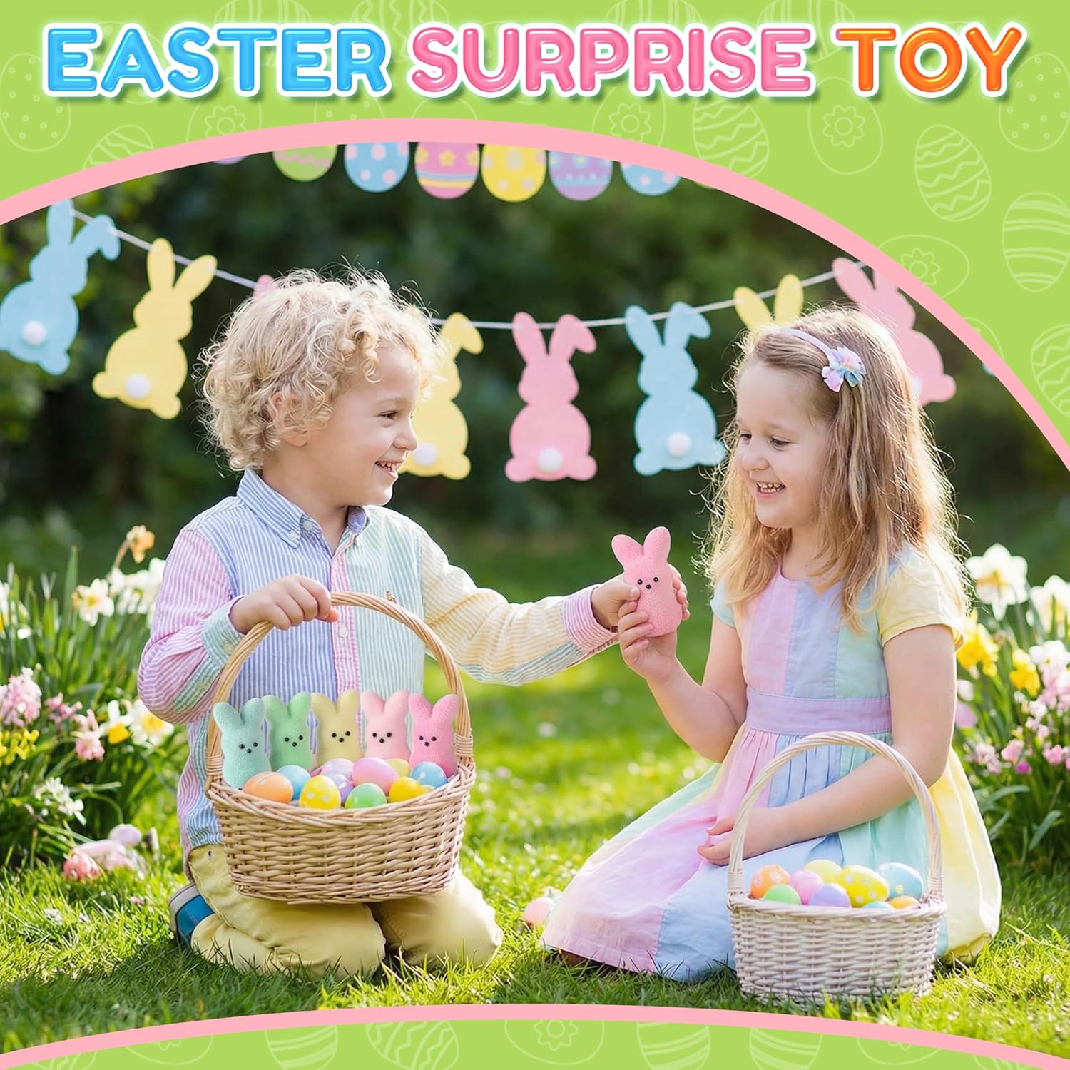 Easter Egg Fillers Bunny Toys, Kids for Easter Basket Stuffers, Easter Decorations for Home Table Centerpiece, Party Favors, Toddlers & Family (24PCS)