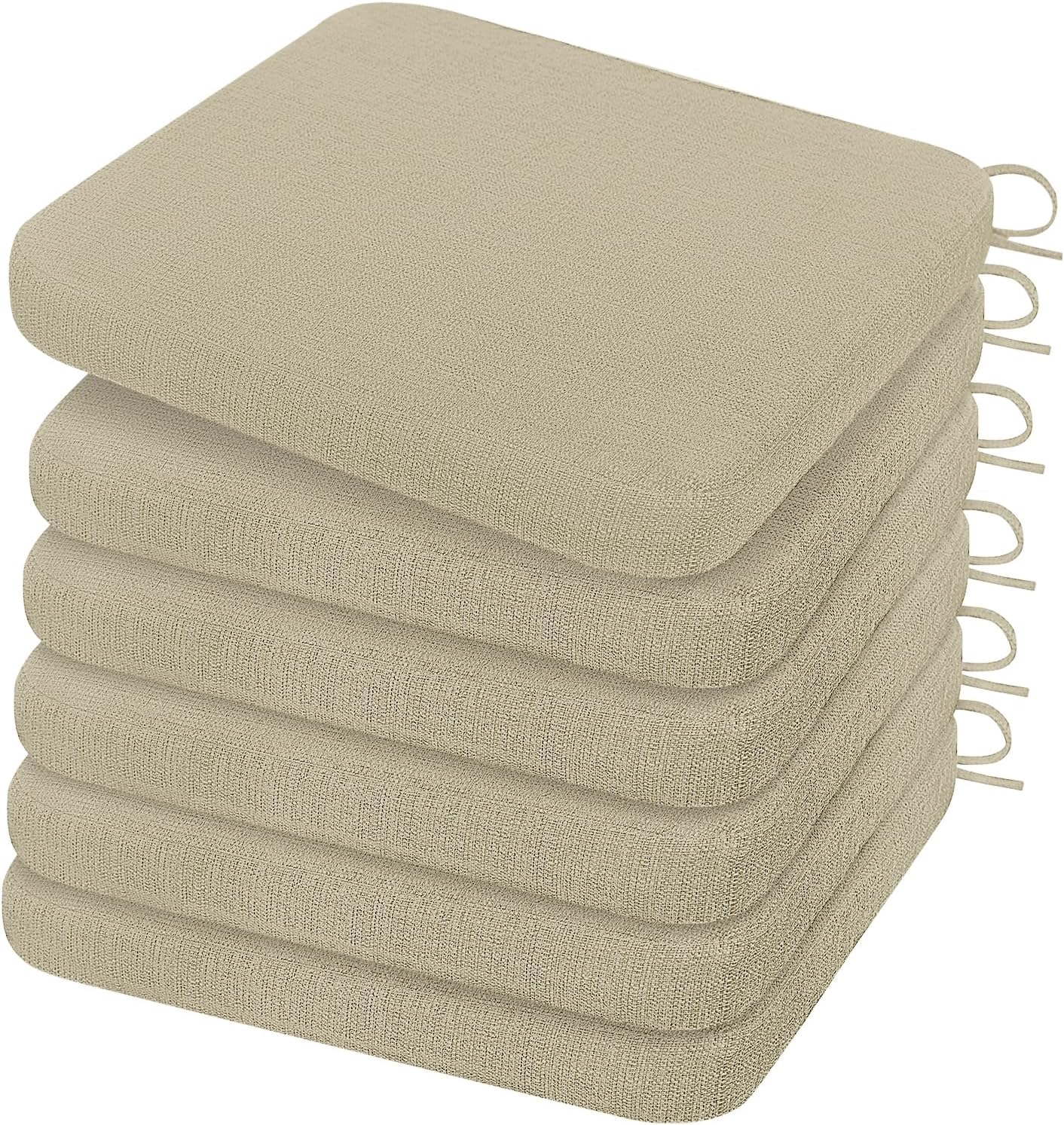 HARBOREST Chair Cushions for Dining Chairs - Non-Slip Foam Seat Cushions with Ties, Square Kitchen Chair Cushions Set of 6, 16" x 16" x 2", Khaki Khaki 6 Count (Pack of 1)