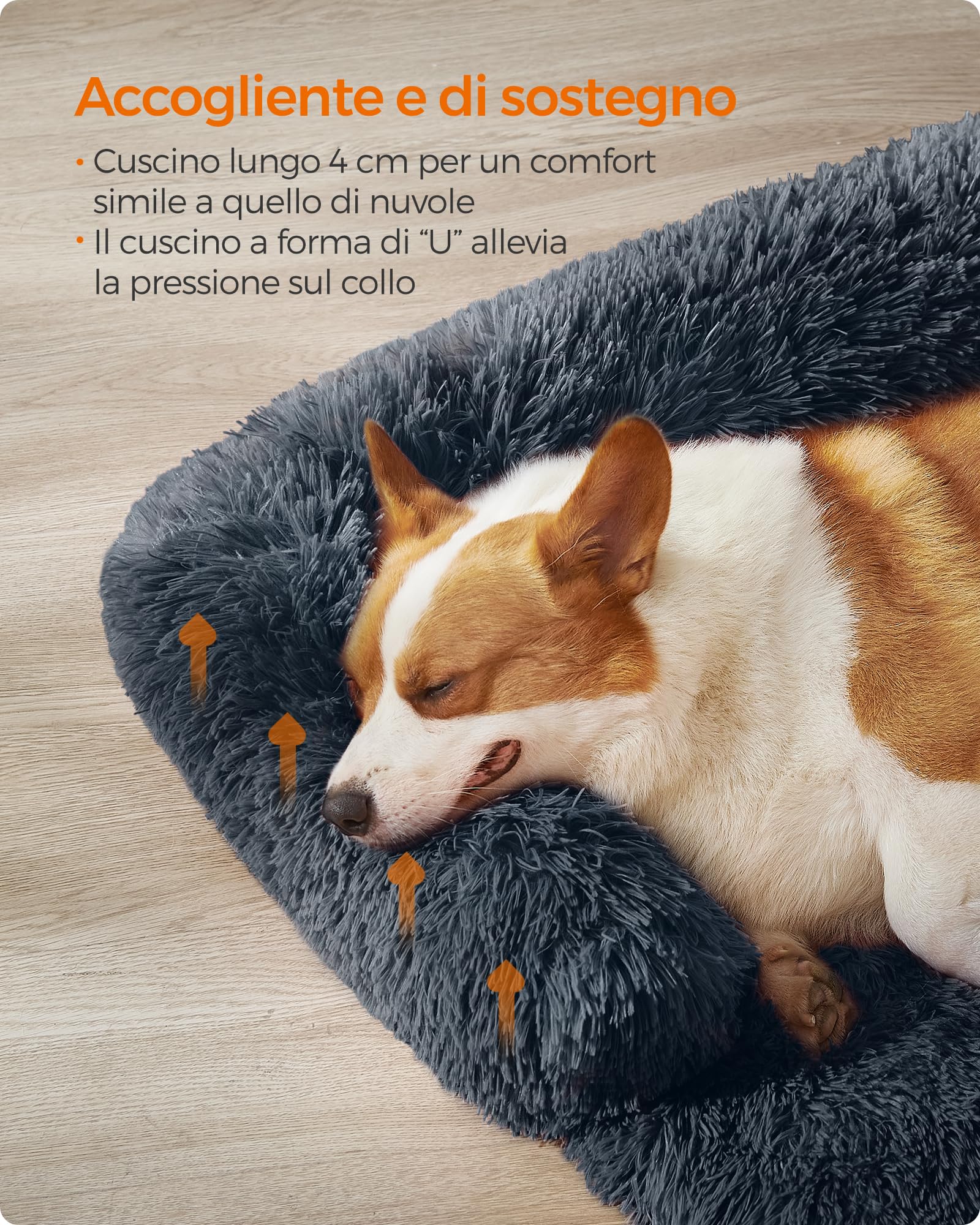 Feandrea FluffyHug Cuccia per Cani di Peluche, Tappeto Copridivano per Animali, Divano per Cani, L, per Cani Medi, 95 x 85 x 16 cm, Grigio Scuro PGW222G02