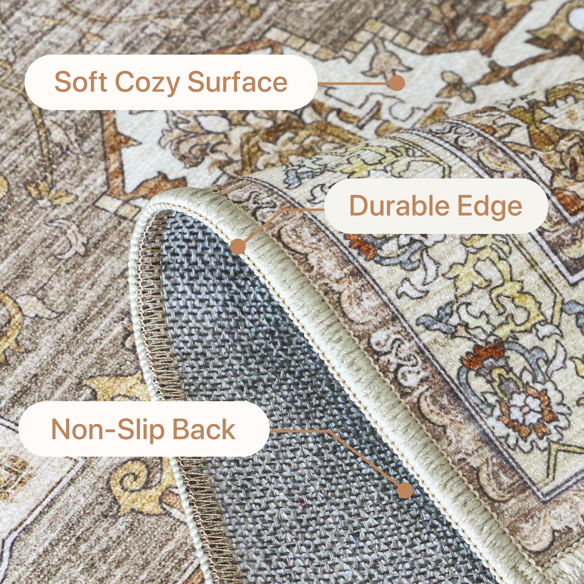 GENIMO Rugs Living Room 60x120 cm Runner Rug Machine Washable Non Slip Boho Vintage No Pile Carpet for Bedroom Hallway - Image 3