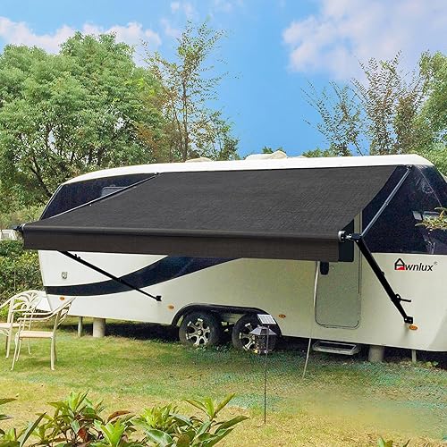 Awnlux Black Manual Modular Retractable RV Awning Full Set Assemblies for RV, 5th Wheel, Travel Trailers, Toy Haulers, and Motorhome - RV Trailer Awning for Home or Camper - 13x8 Ft - Solid Black