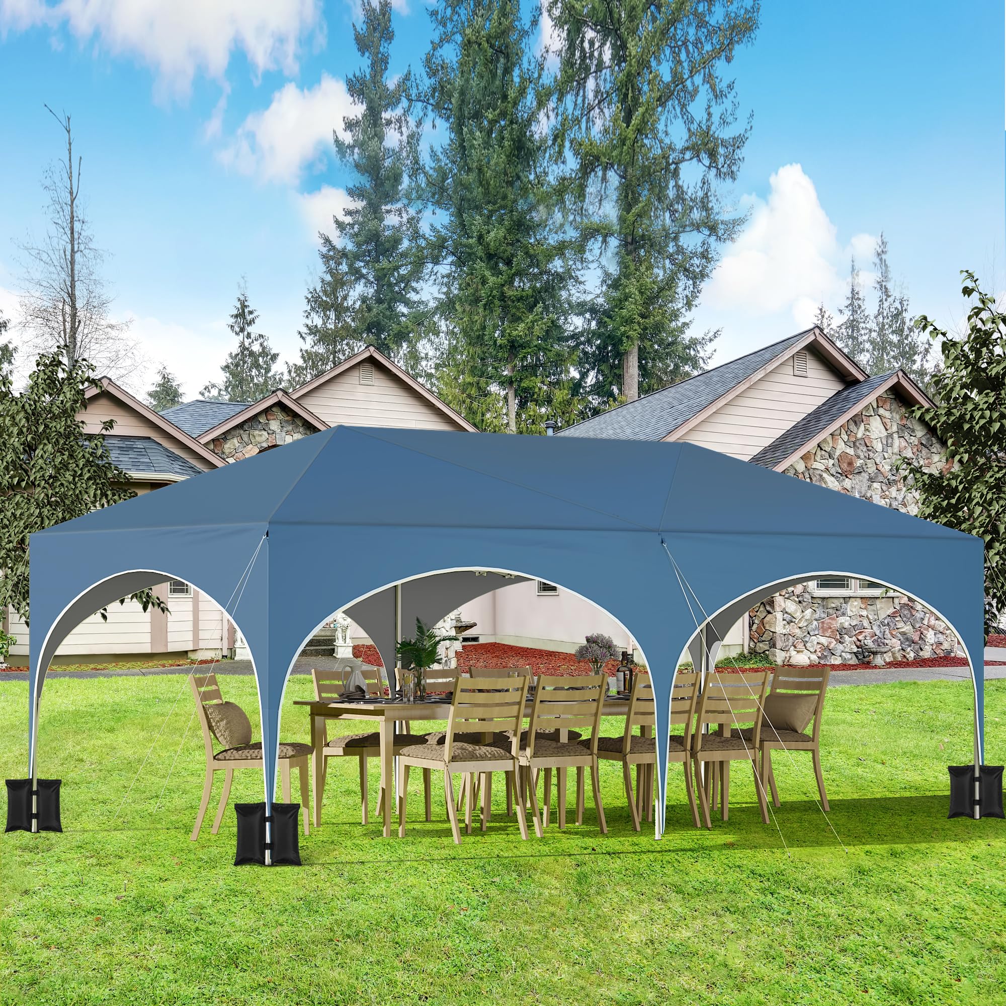WOLTU Pabellón de Jardín Cenador Plegable Pérgola con Techo Carpa para Exteriores de Tela Oxford 3x6m,con Paredes Laterales, Camping y Playa,4PCS Bolsas de Arena Vacía para Carpas,Azul