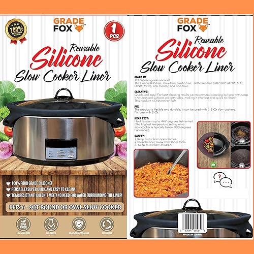Miniatura 2 de Grade Fox - Revestimientos antiadherentes para olla de cocción lenta, revestimiento Crockpot, insertos de silicona reutilizables de 6 a 8 cuartos de