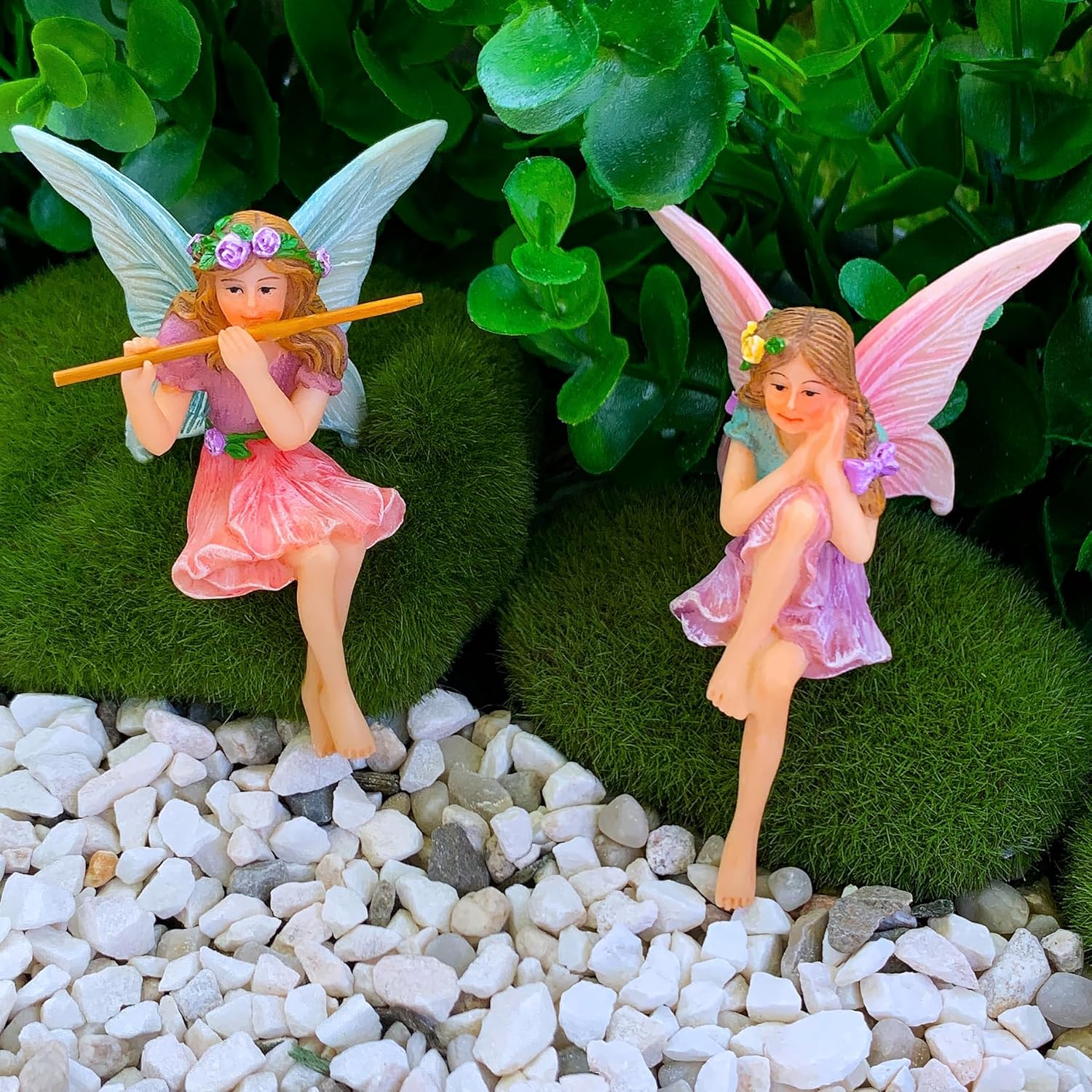 Mood Lab Fairy Garden Sitting Fairy Figurines, Miniature Fairy Garden Decor Set, 2-Piece Indoor & Outdoor Decor - Image 5