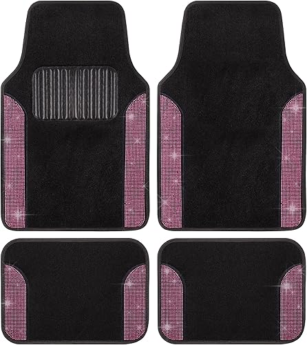 Miniatura 8 de Juego de 4 alfombrillas de automóvil con purpurina brillantes, tapetes de piso de automóvil brillantes de dos tonos, resistentes a las manchas para