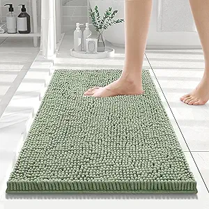 Smiry Luxury Chenille Bathroom Rugs 24x16, Extra Soft and Absorbent Shaggy Bath Mat, Machine Washable, Non-Slip Plush Carpet Runner for Tub, Shower, and Floor, Home Decor Accessories, Sage Green