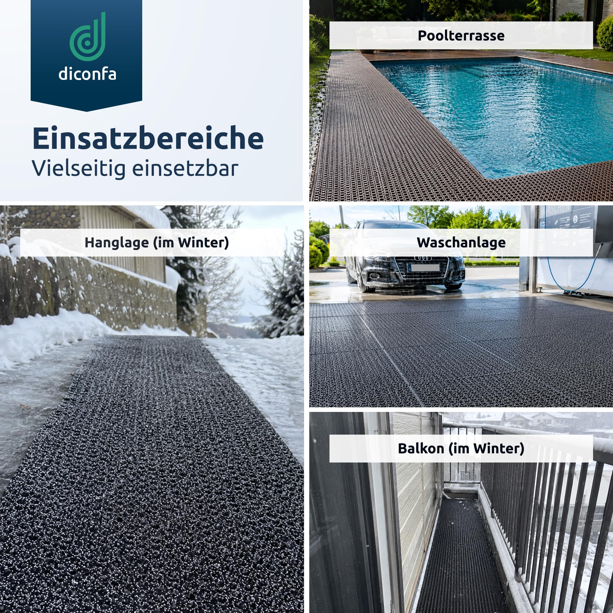 diconfa Sicherheitsmatte PVC gegen Glätte grau, 1m x 3m, 6mm dick | AUF MAß - 0,1m bis 1,8m BREIT - 0,1m bis 10m LANG - Antirutschmatte Außenbereich Eis Schnee gegen Granulat Beschichtung