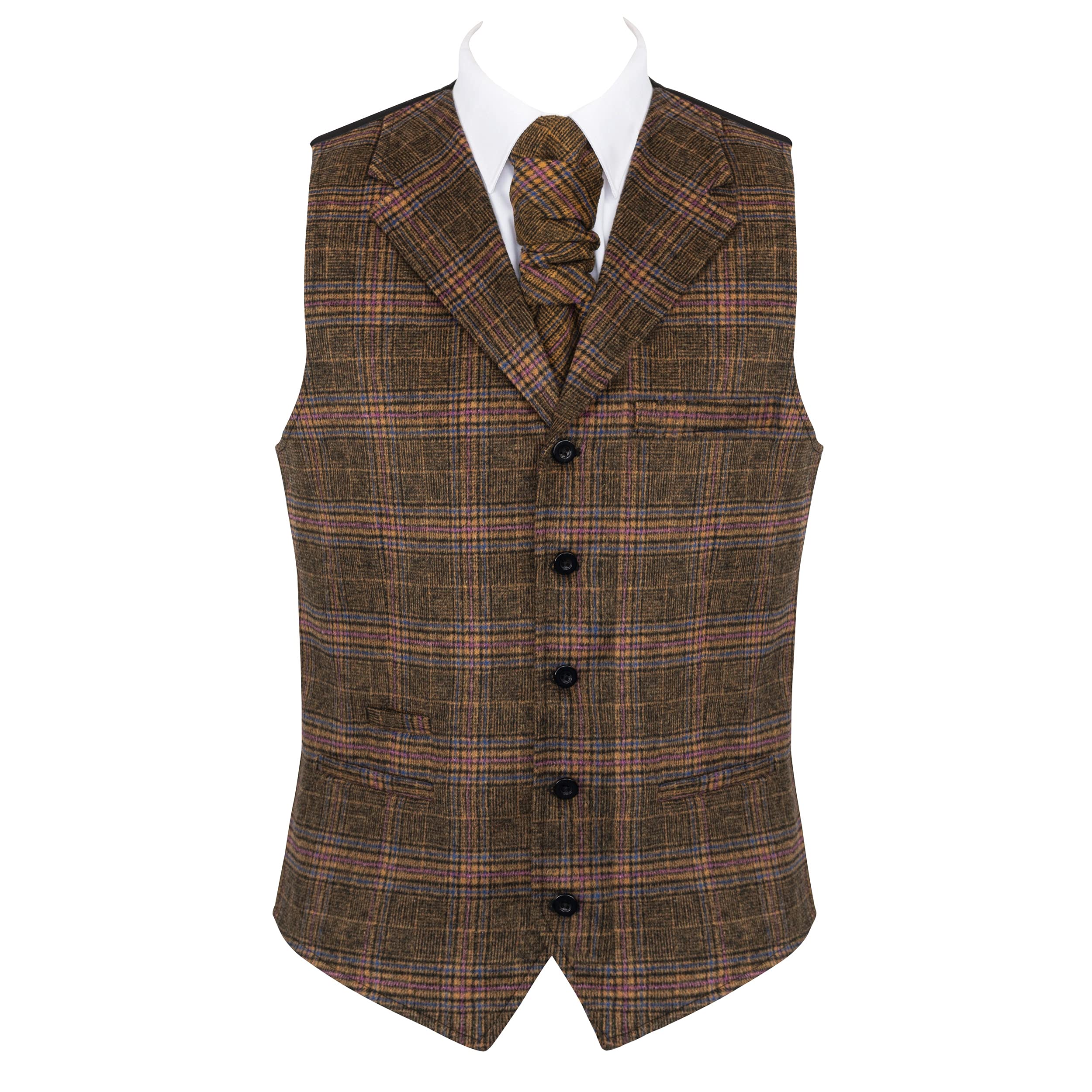 Abel & Burke Brown Collared Overcheck Wool Waistcoat #AB-WWE1020/1 Men's XXL - 50''