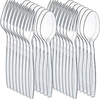 Clear Plastic Cutlery Set - (Bulk Pack 360 Pcs) Disposable Plastic Utensils Heavy Duty, 180 Plastic Forks and 180 Spoons, Silverware Sets for Party Supplies, Dinners, Take-Out, Catering, Food Services
