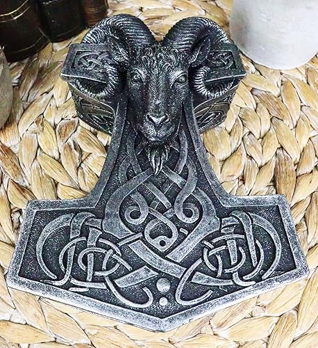 Ebros Gift Viking Ram Skull Thor Hammer Mjolnir con runas, caja de joyería decorativa, figurita nórdica Dios del trueno mitología escandinava