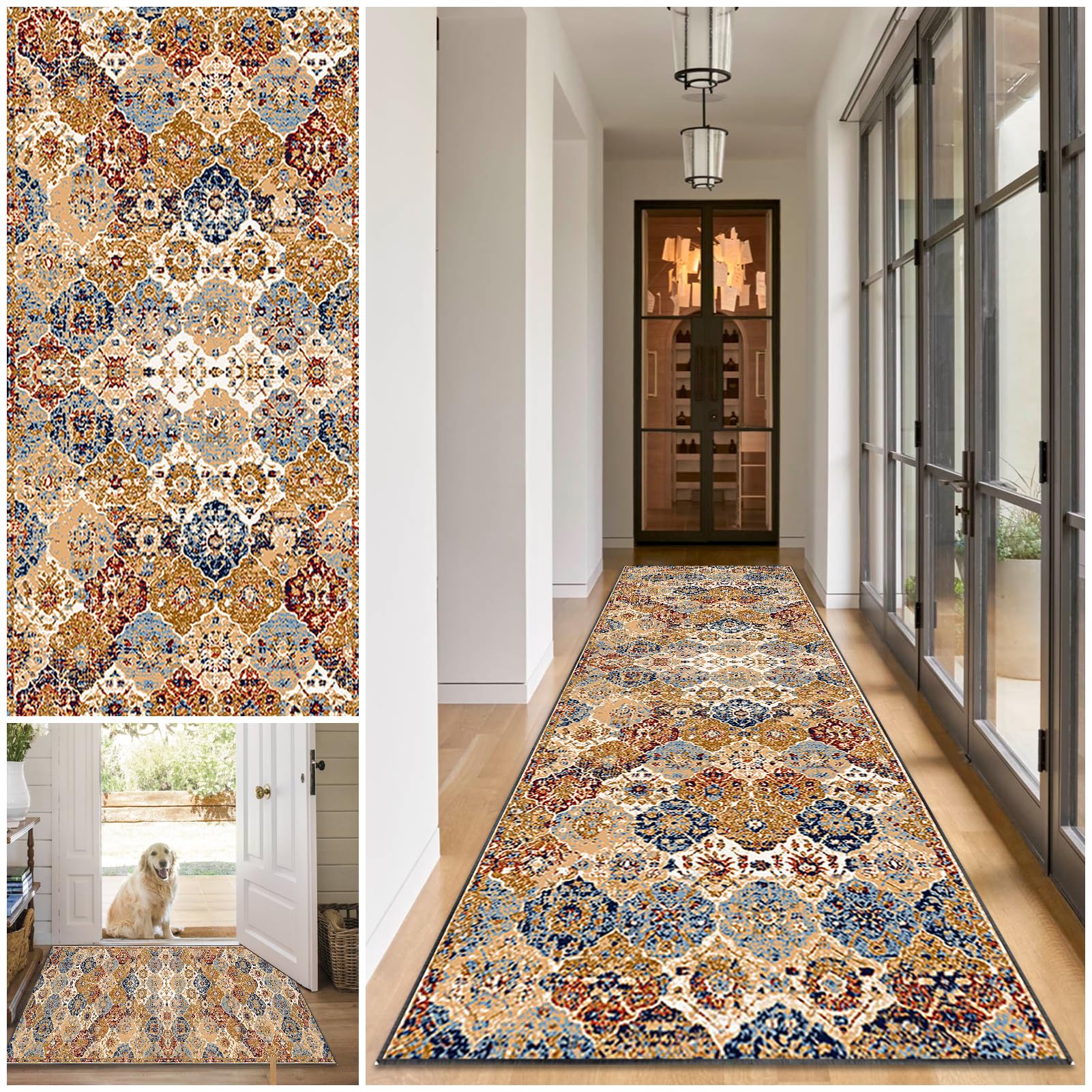 Runner Rugs for Hallway Washable Kitchen Rugs 120 x 140 cm Hall Runners Non Slip Long Kitchen Runner Rug Absorbent Floor Carpet Area Rug Door Mats Carpet Runner for Hallway Entryway Laundry Room