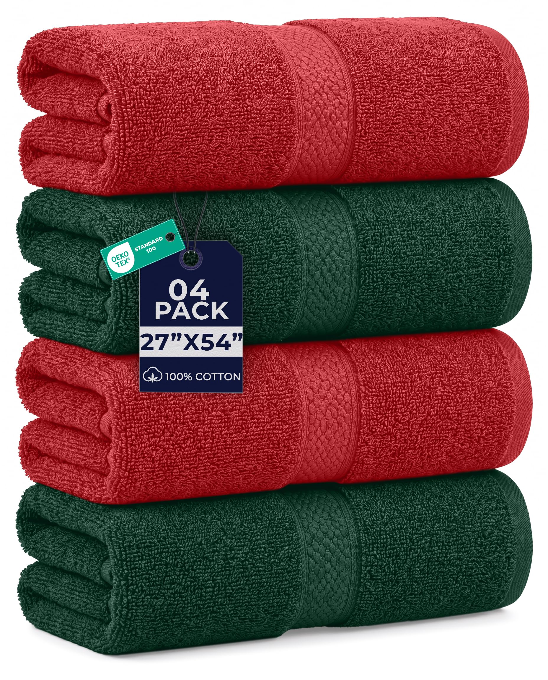 DAN RIVER 600 GSM Cotton Large Bath Towels Set of 4, 27 x 54 Inches