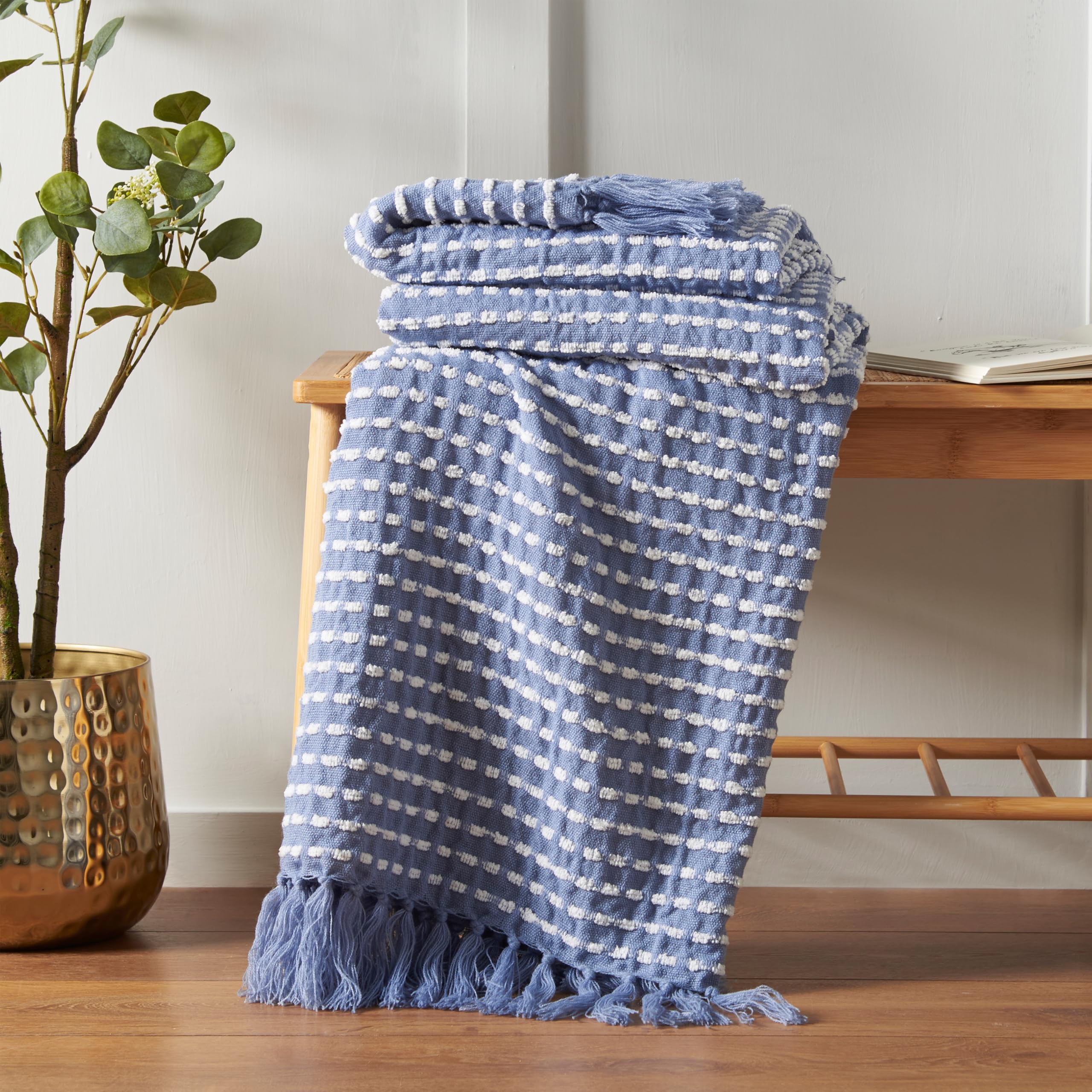 Catherine Lansfield  Blue Stab Stitch Blanket Throw in Size 125x150cm, Sports Direct