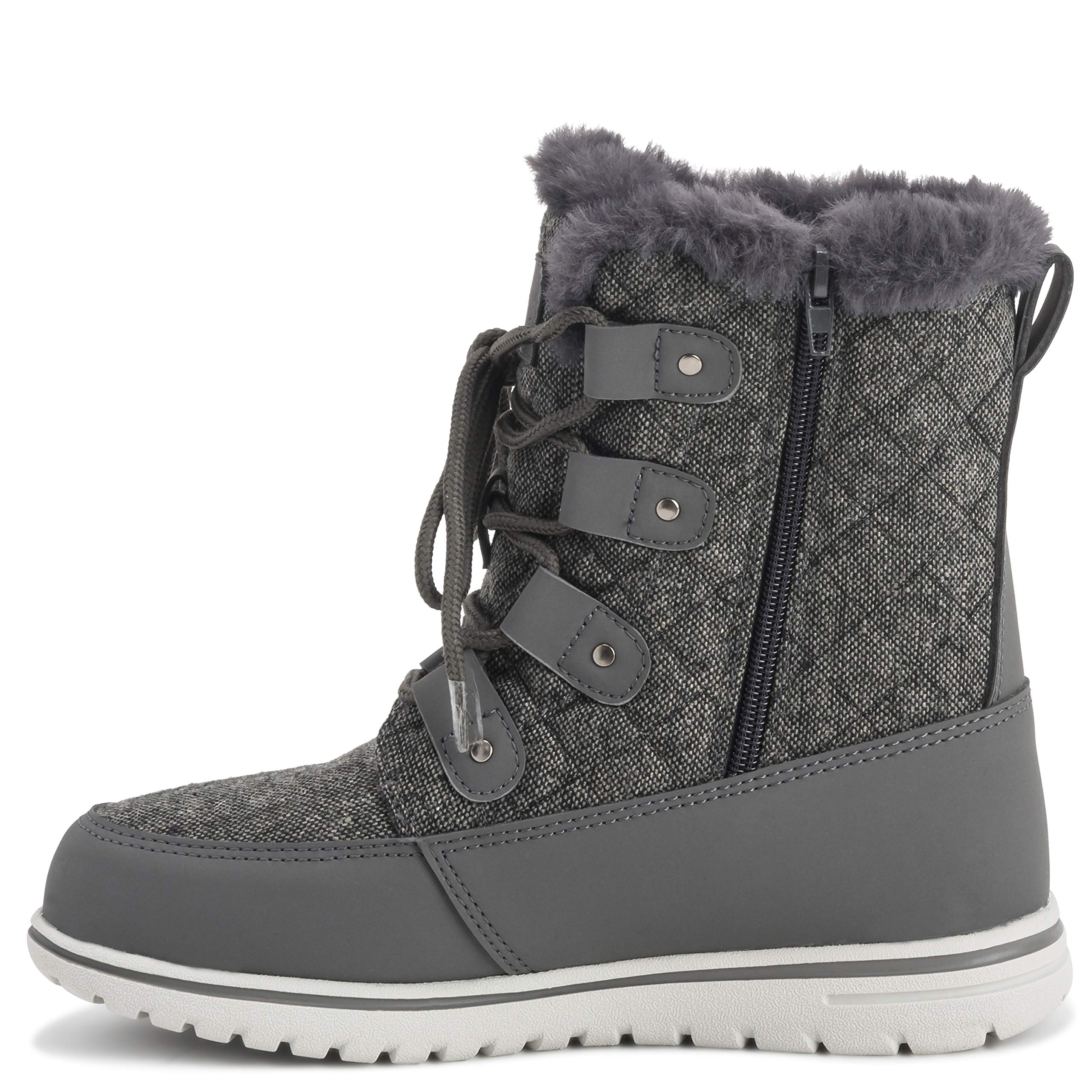 Polar Boot Women’s Waterproof Quilted Winter Snow Boots – Fur-Lined Short Ankle Boots with Thermal Insulation, Anti-Slip Rubber Sole & Lace-Up Design for Cold Weather - Grey Textile Quilted - UK7/40
