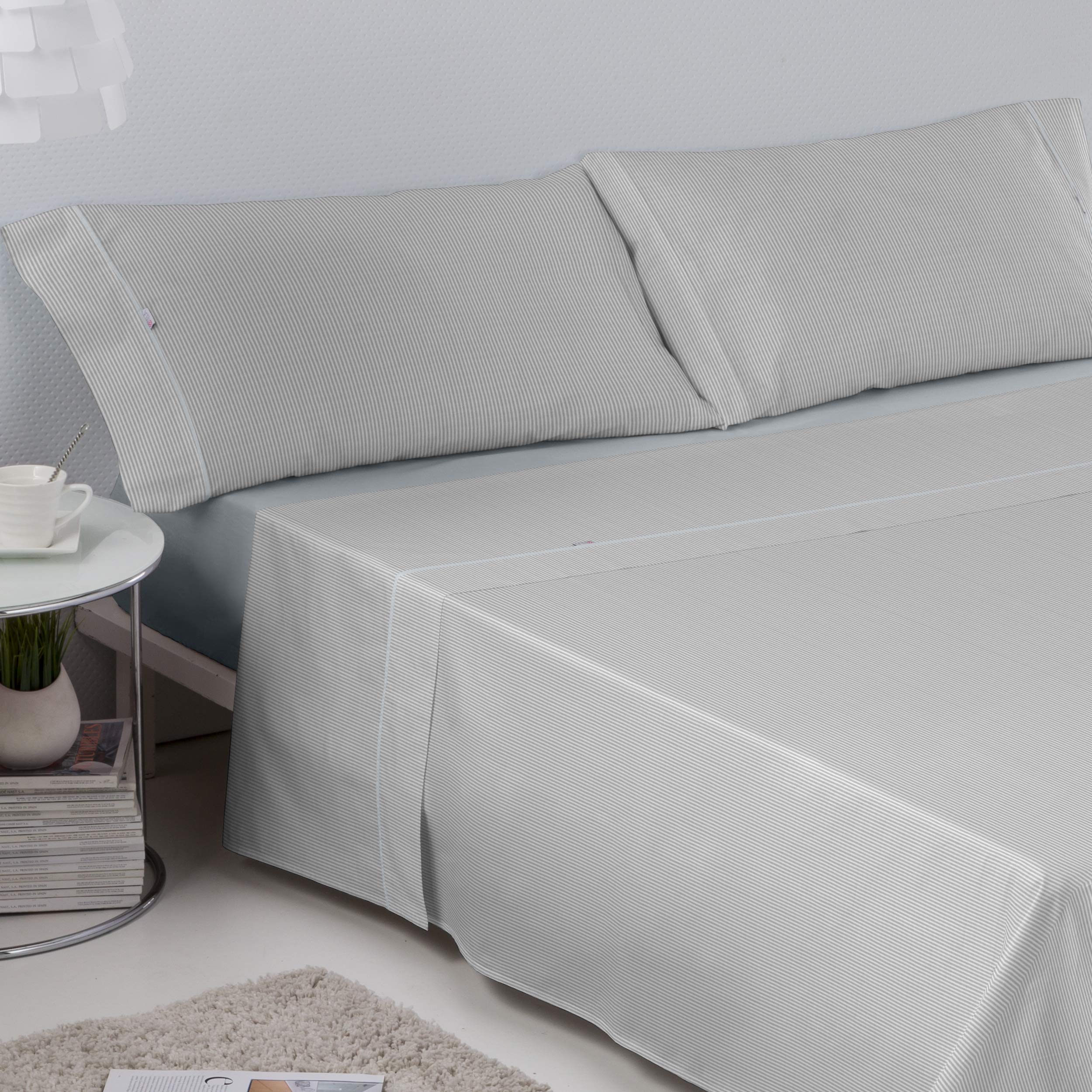 ESTELIA - Juego de sábanas Greta Color Perla - Cama de 150 (4 Piezas) - 100% algodón - 200 Hilos