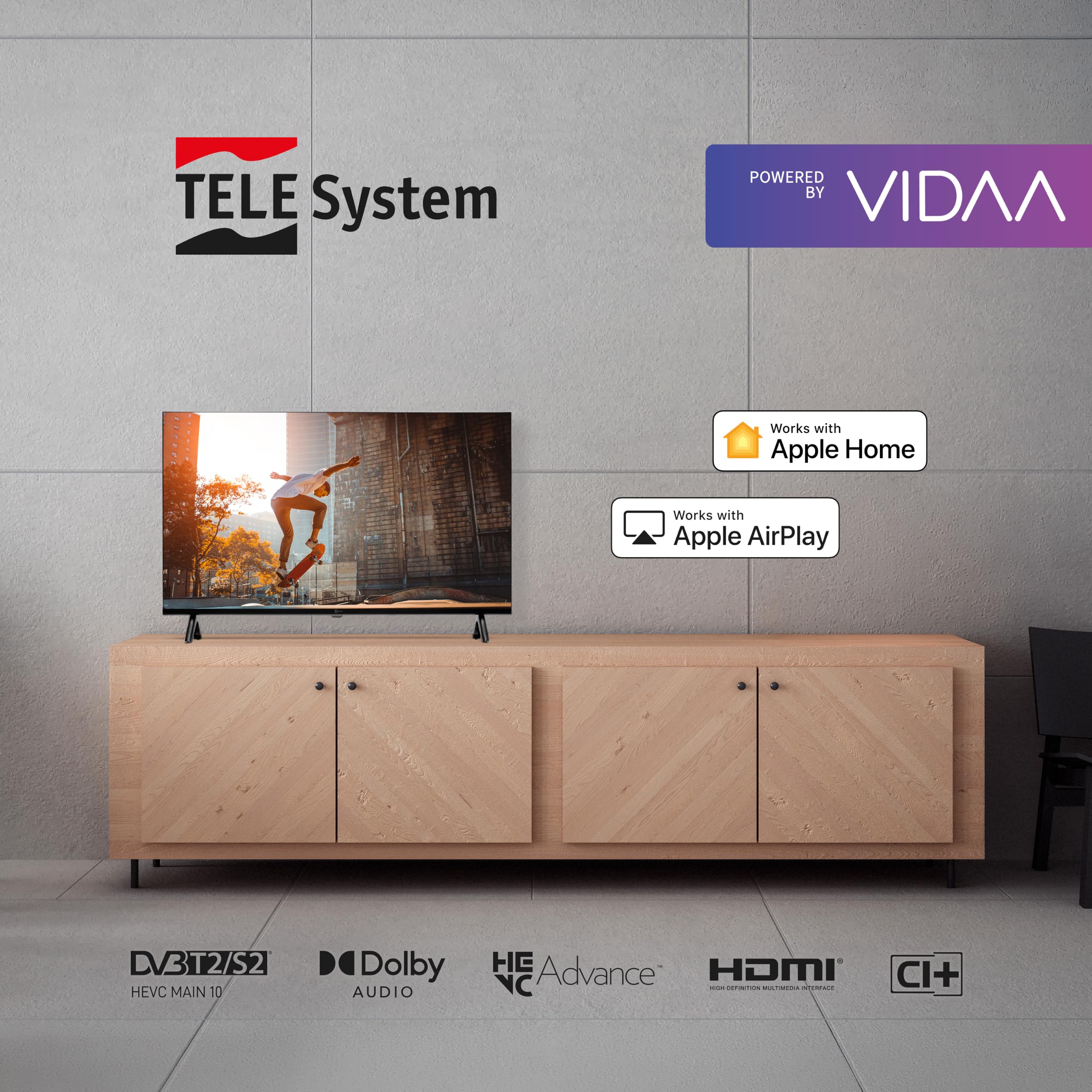 TELE System Smart TV 32" HD | VIDAA | DVB-T2/S2 | tivùsat | Frameless