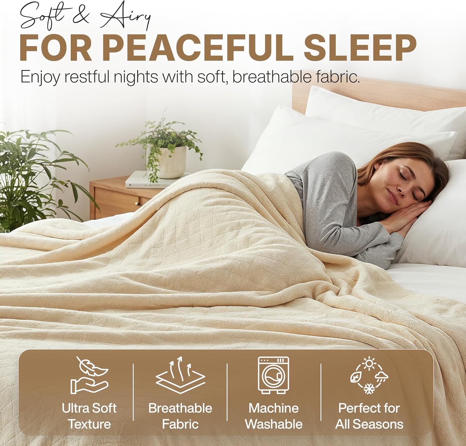 Soft Fleece Throw Blanket – Cozy Lightweight Blanket for Bed, Sofa & Travel 39x59in Warm Plush Decorative Cream Throw for Home and Livingroom - Image 2