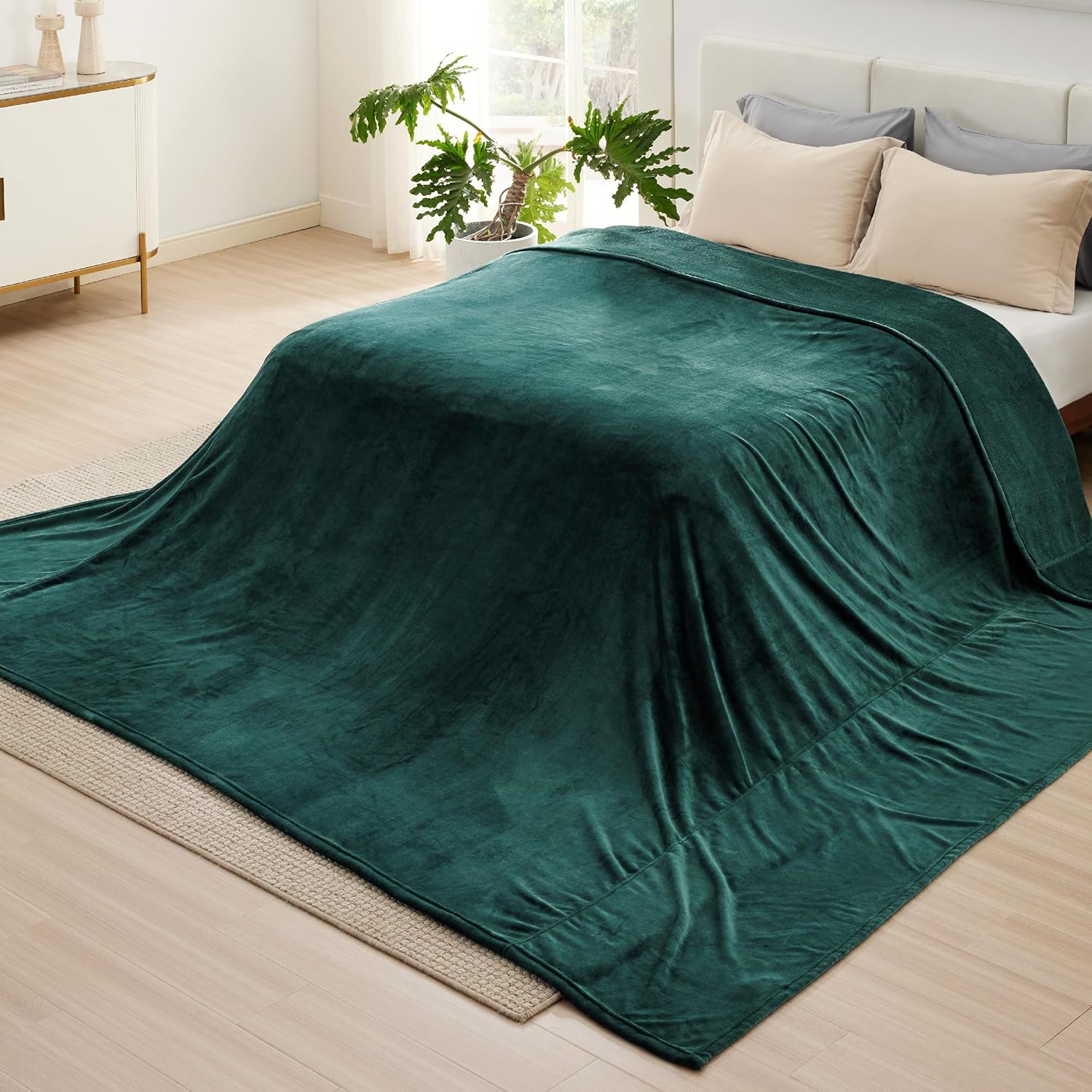 Bedsure GentleSoft Oversized King Big Blanket 120"x120" - Extra Large Soft Blankets for Bed, Sofa, Couch, Travel, Camping, Party, Giant Huge Throws, 10'x10', Dark Green