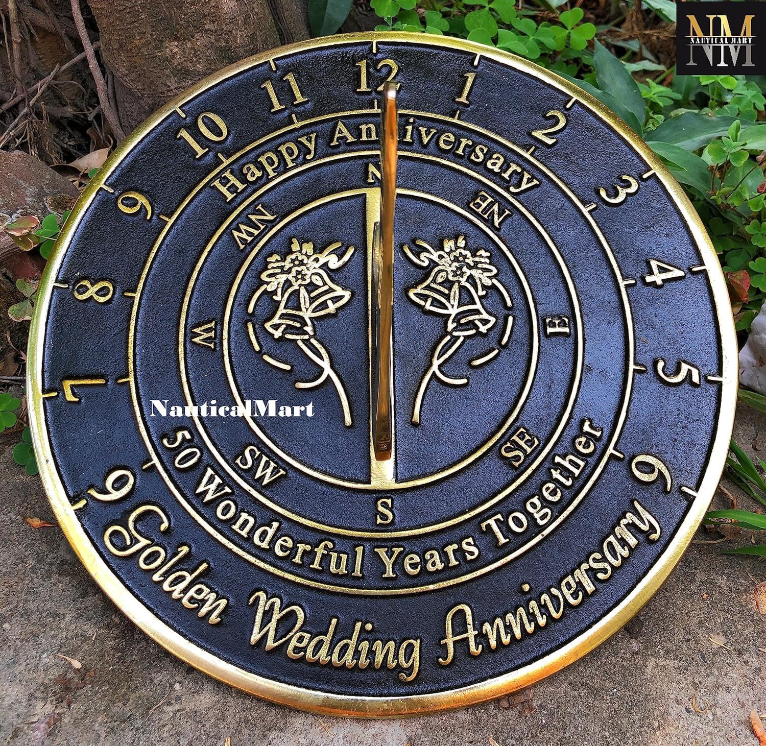 NauticalMart 50th Golden Wedding Anniversary Sundial Gift Brass Home Decor Or Garden Present Idea for Parents, Grandparents, Friends, Couples 50 Years Marriage