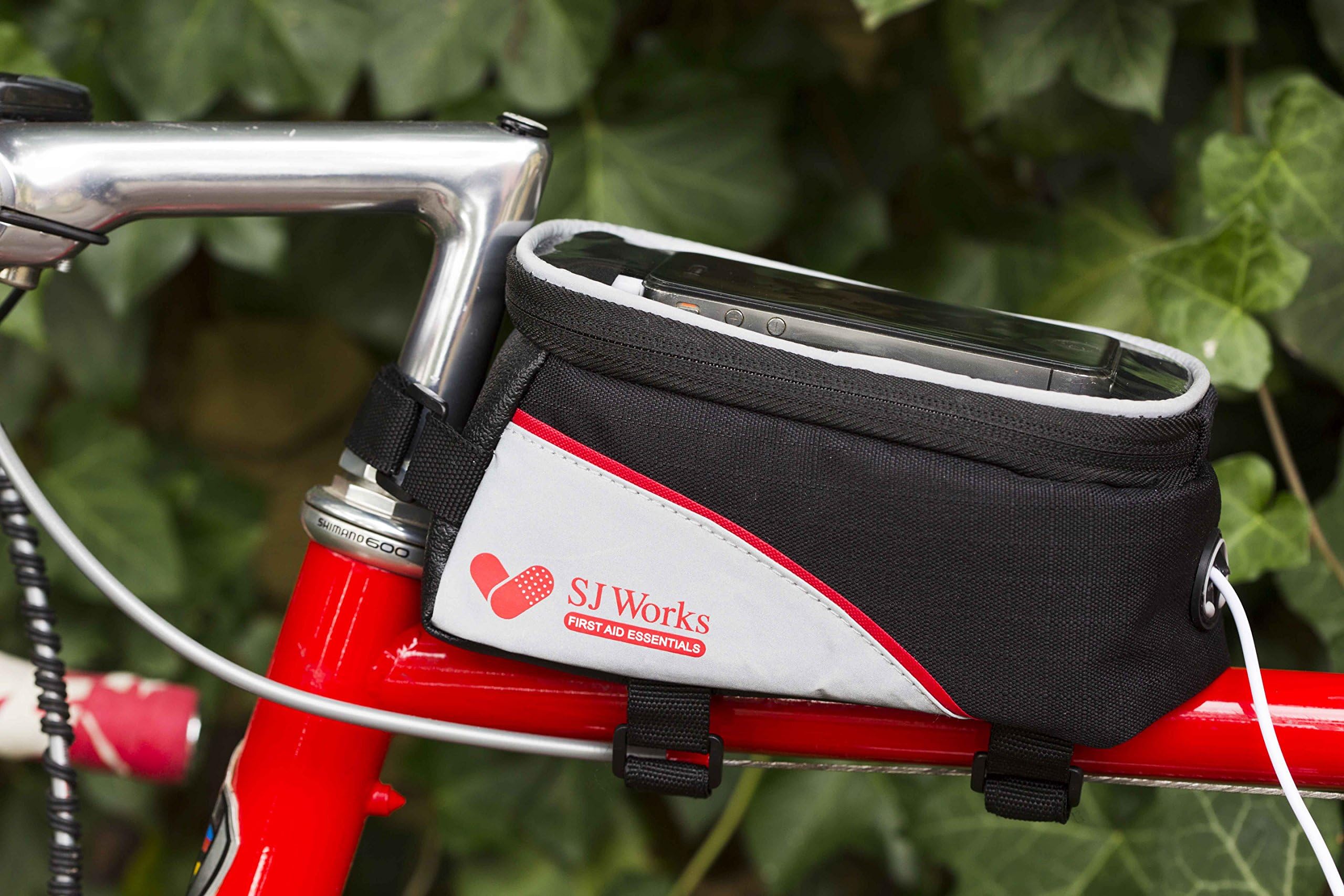 SJ WORKS Smart Phone Solution Bicycle First Aid Kit. Light weight add-on to the bikes, Road bike & Mountain bike Cycling first aid kit with an emergency bike light (No battery)