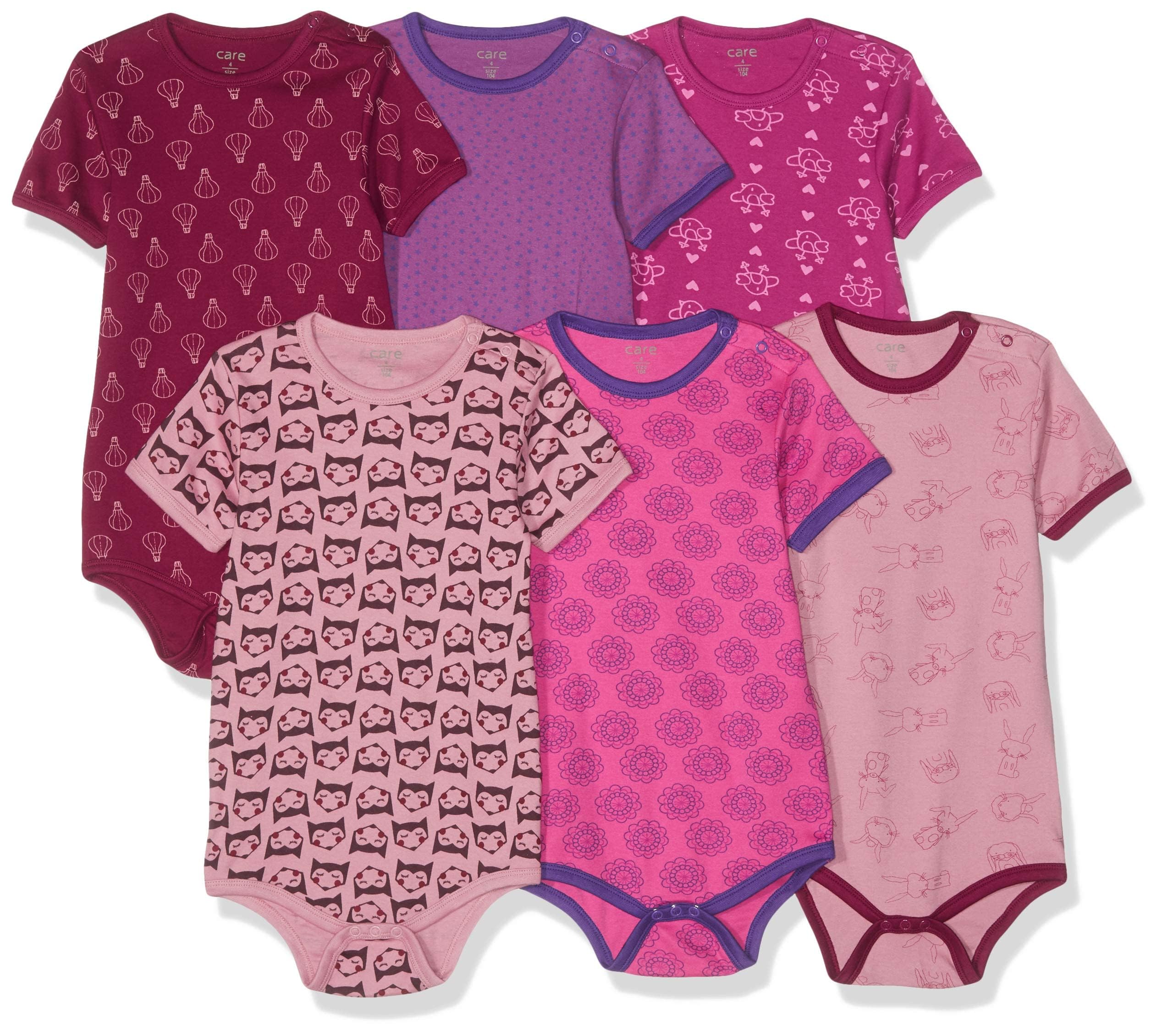 Care Body LS - AOP (6-pack), Body Neonato Manica Corta Bimba 0-24, Rosa Light Rose (550), 1-2 mesi