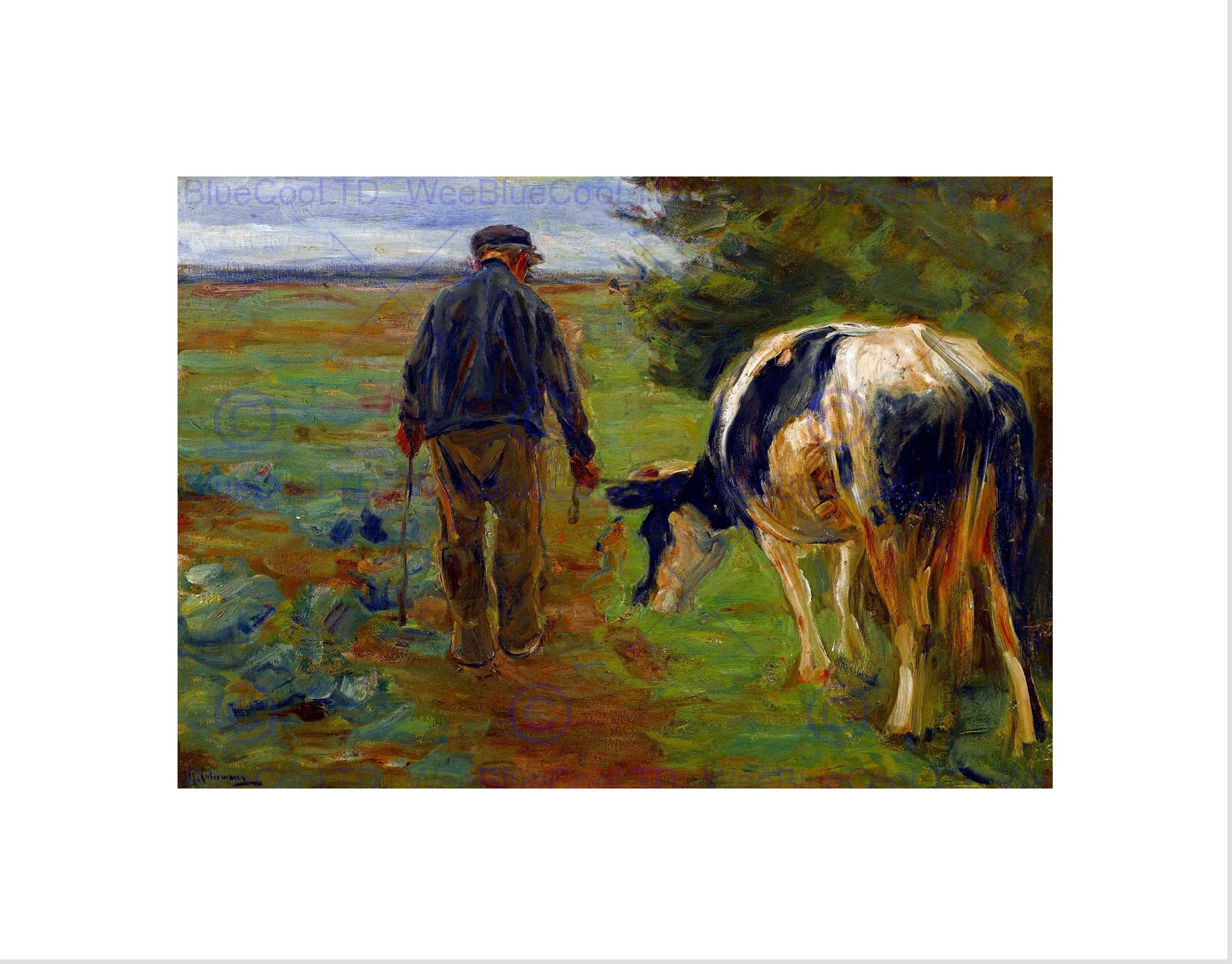 Wee Blue Coo PAINTING LANDSCAPE RURAL STUDY LIEBERMANN FARMER COW FRAMED ART PRINT B12X3958