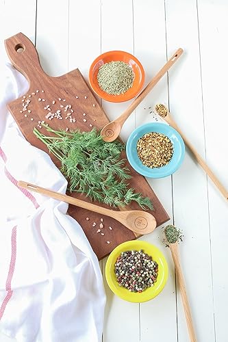 Miniatura 5 de Juego de 4 cucharas medidoras de madera de mango largo grabadas para ingredientes secos y líquidos, juego de madera de haya (asas de 9 pulgadas)